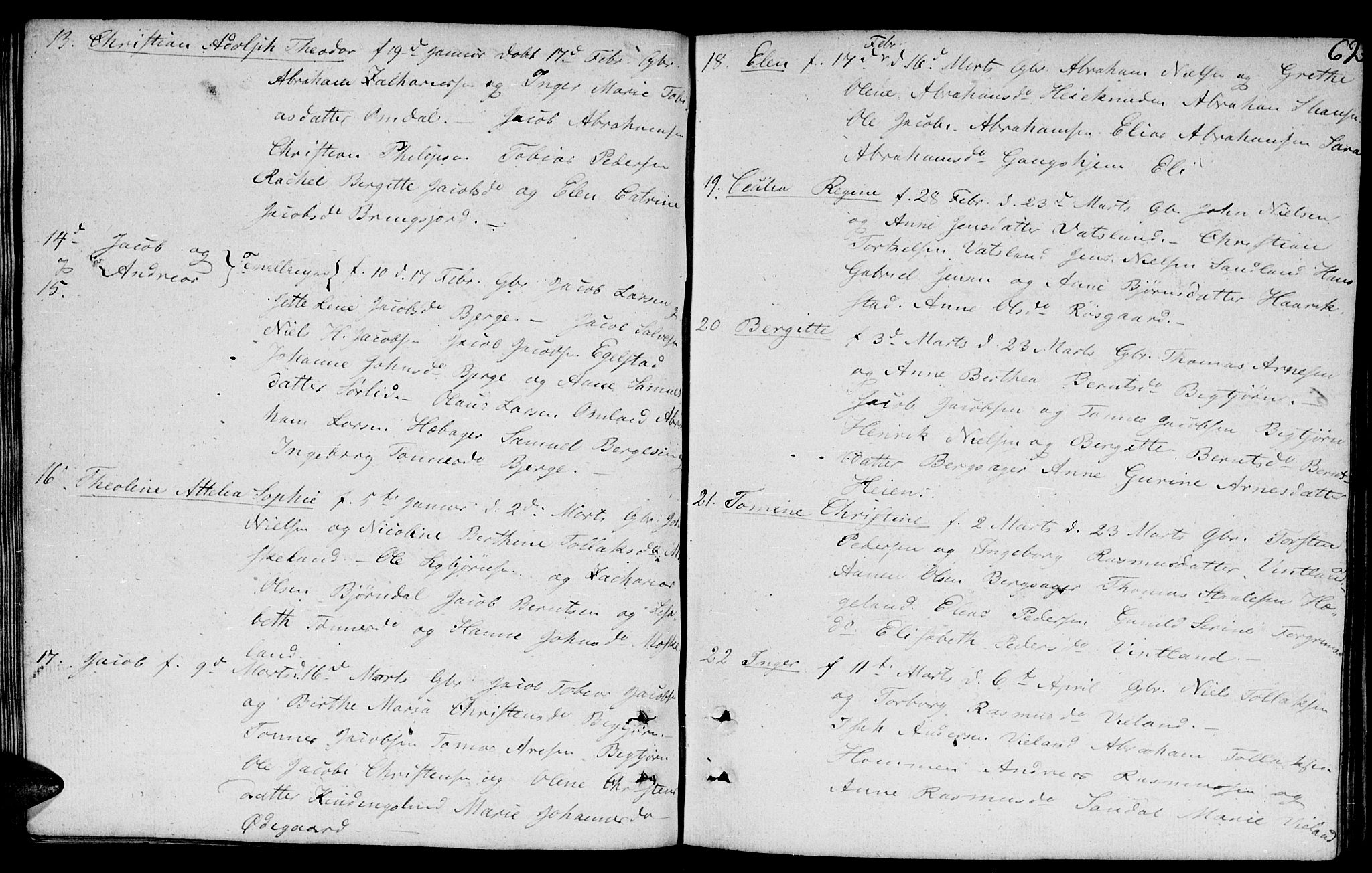 Lyngdal sokneprestkontor, AV/SAK-1111-0029/F/Fb/Fbc/L0002: Klokkerbok nr. B 2, 1849-1864, s. 62