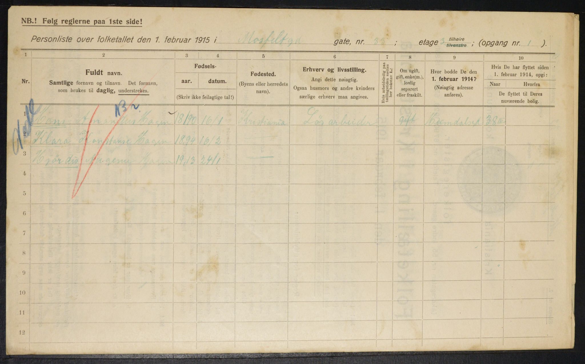 OBA, Kommunal folketelling 1.2.1915 for Kristiania, 1915, s. 66058