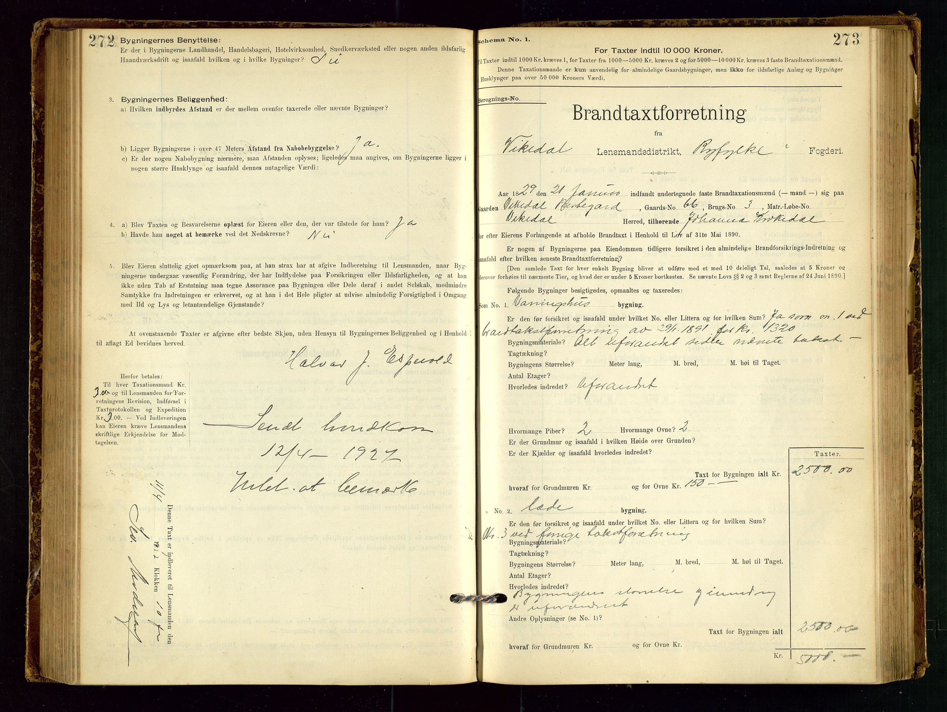 Vikedal lensmannskontor, AV/SAST-A-100179/Gob/L0004: Branntakstprotokoll, 1894-1952, s. 272-273