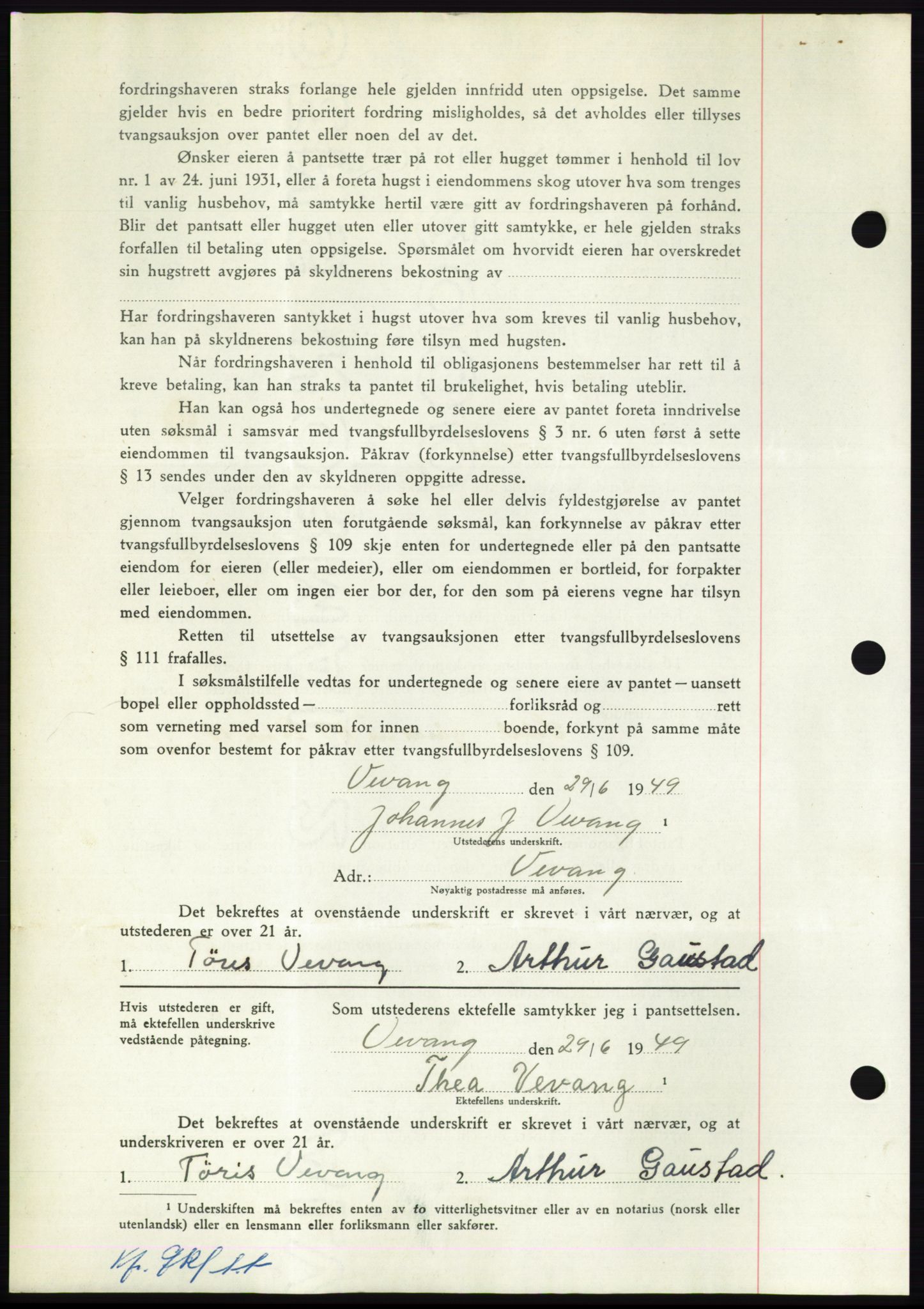Nordmøre sorenskriveri, AV/SAT-A-4132/1/2/2Ca: Pantebok nr. B102, 1949-1949, Dagboknr: 2096/1949