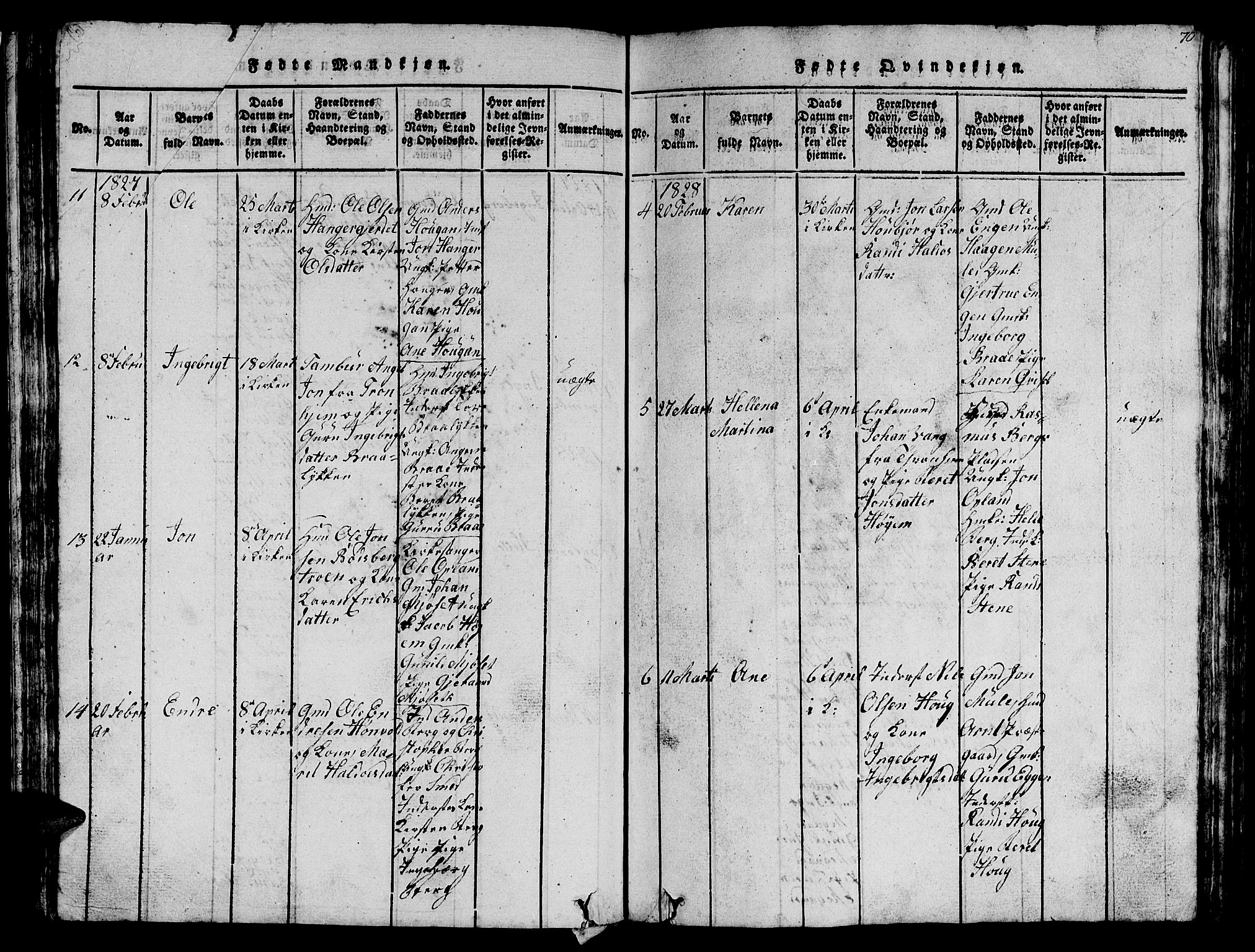 Ministerialprotokoller, klokkerbøker og fødselsregistre - Sør-Trøndelag, AV/SAT-A-1456/612/L0385: Klokkerbok nr. 612C01, 1816-1845, s. 70