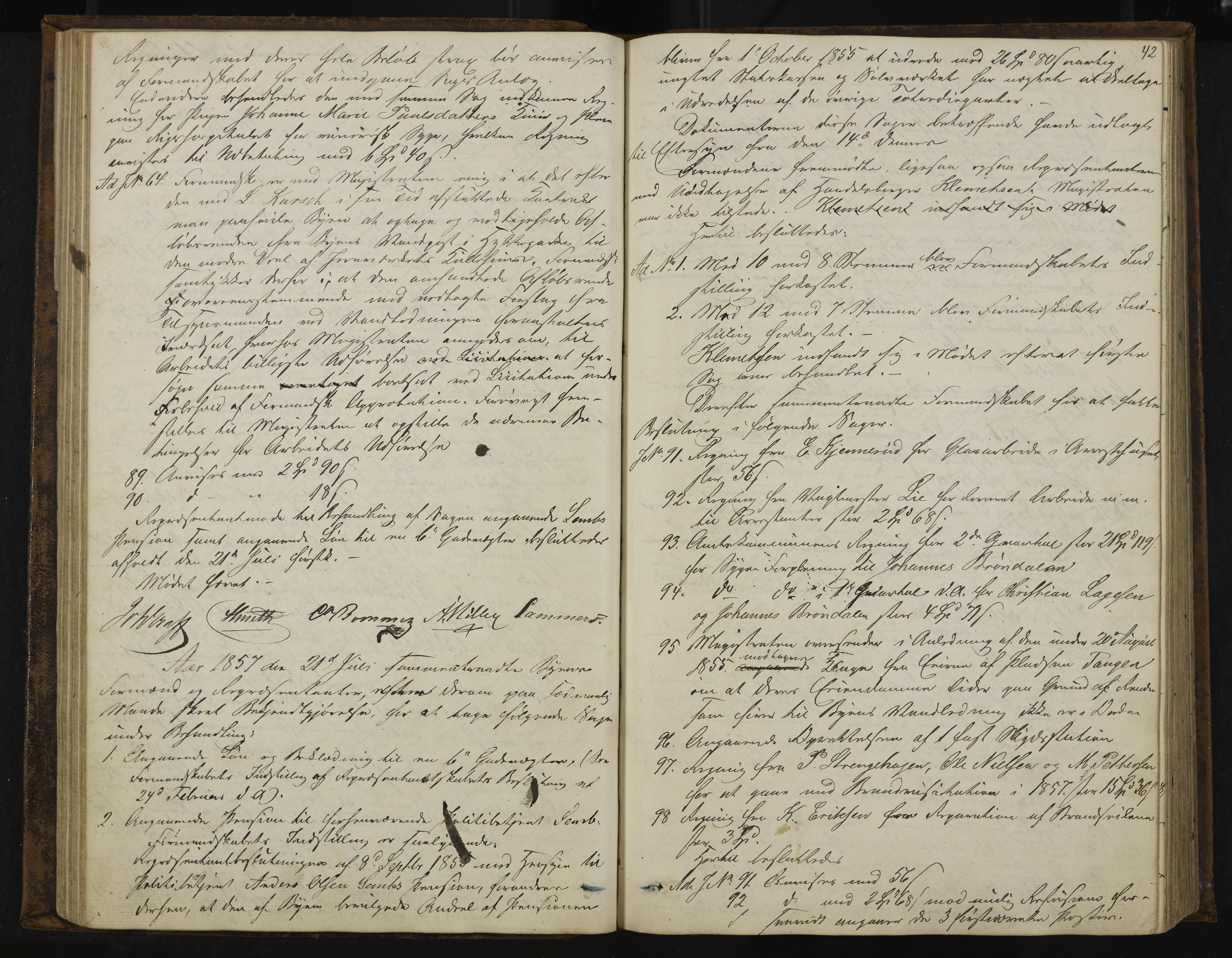 Kongsberg formannskap og sentraladministrasjon, IKAK/0604021-1/A/L0003: Møtebok med register, 1856-1861, s. 42