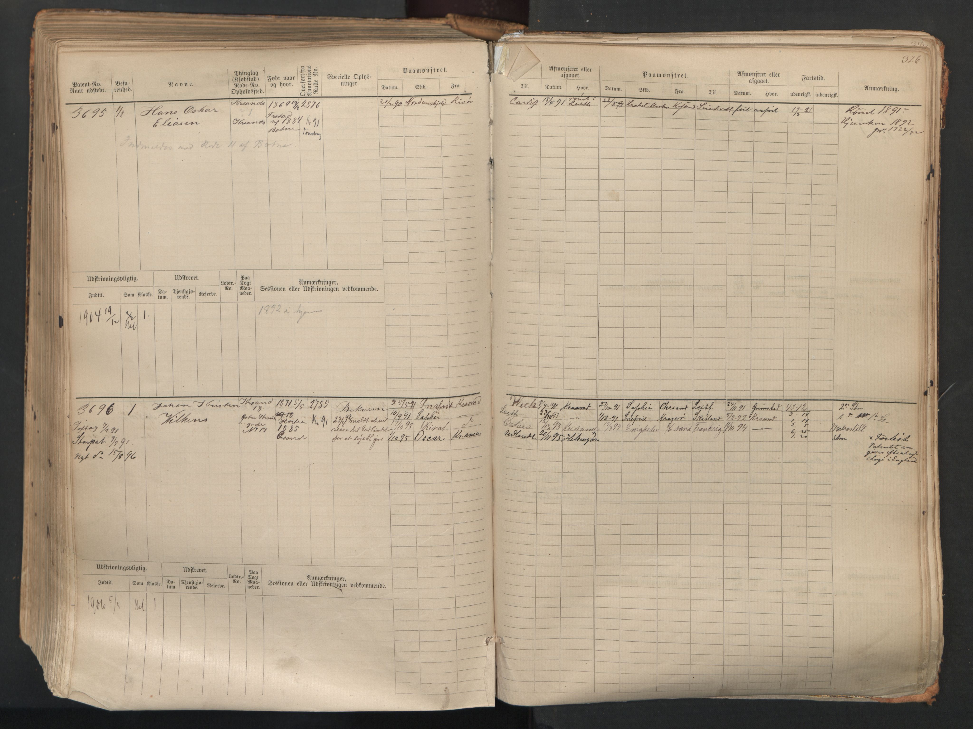 Kristiansand mønstringskrets, AV/SAK-2031-0015/F/Fb/L0007: Hovedrulle nr 3049-3810, I-14, 1883-1940, s. 333