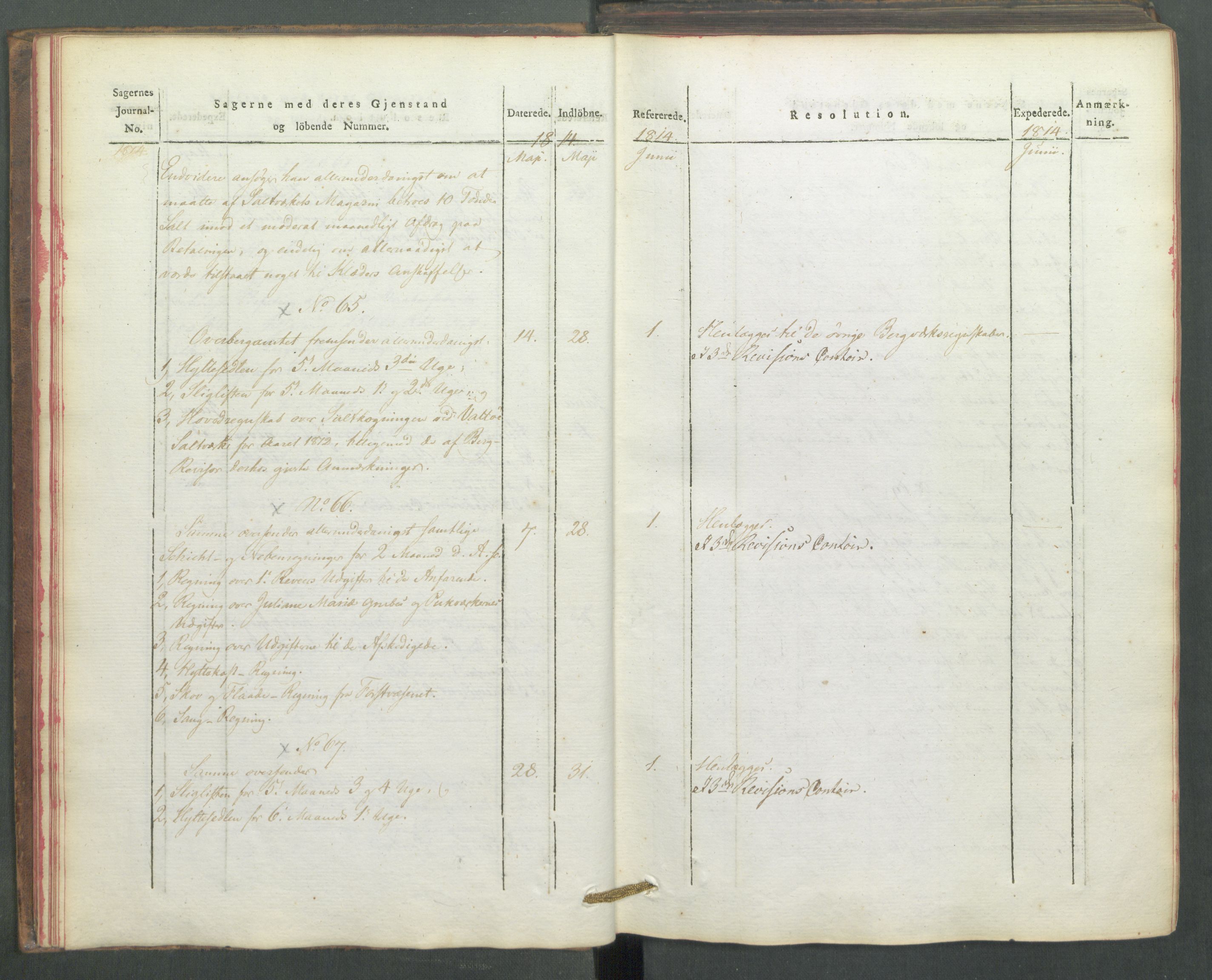 Departementene i 1814, RA/S-3899/Fe/L0054: Journal, 1814