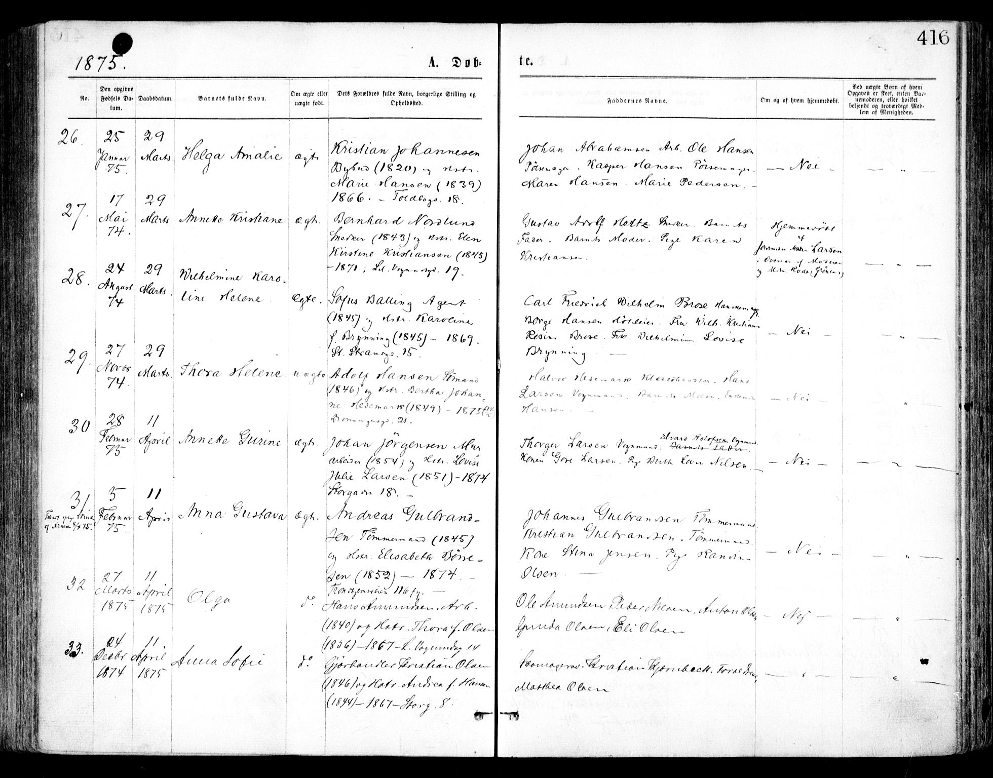 Oslo domkirke Kirkebøker, SAO/A-10752/F/Fa/L0017: Ministerialbok nr. 17, 1869-1878, s. 416