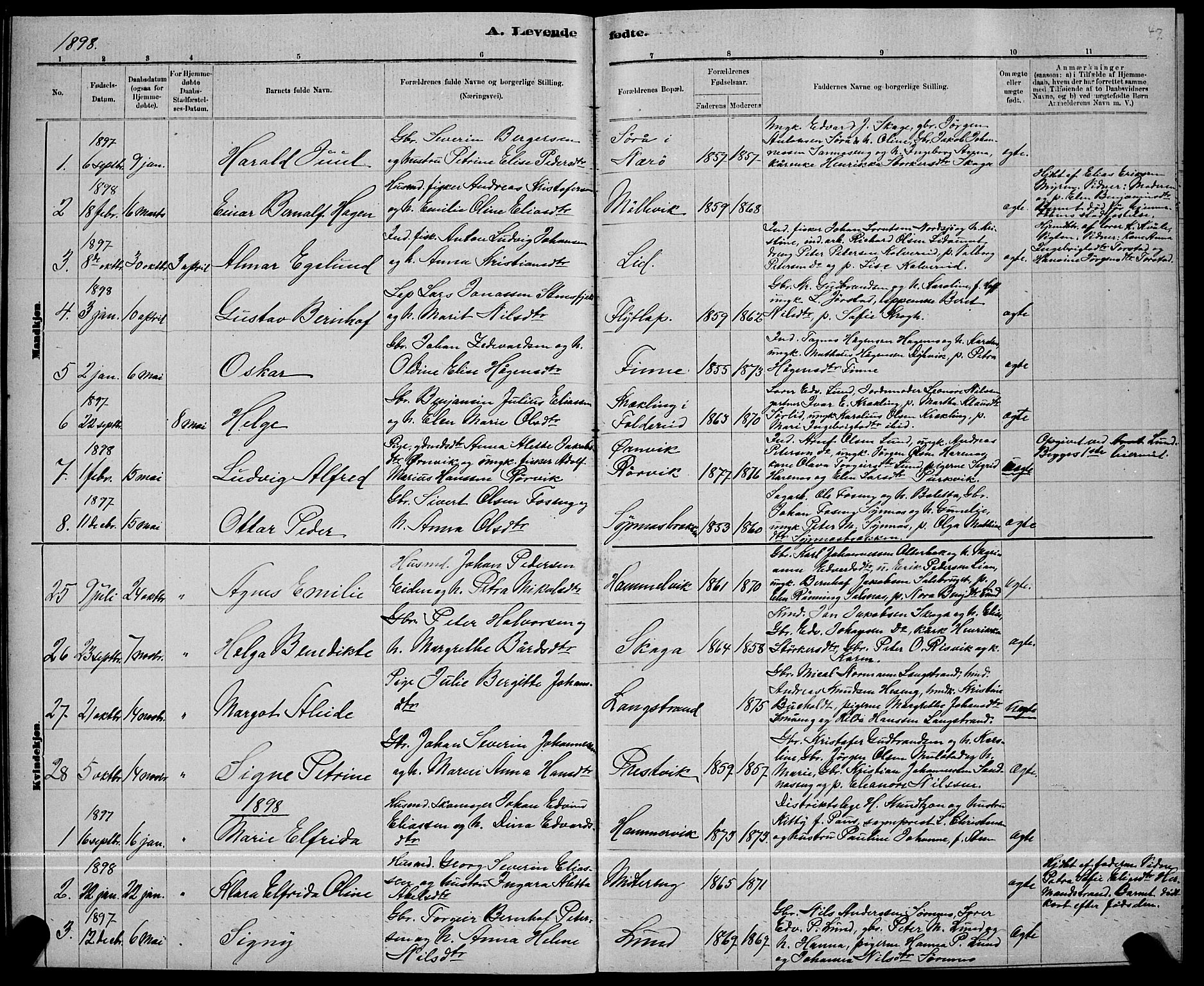 Ministerialprotokoller, klokkerbøker og fødselsregistre - Nord-Trøndelag, SAT/A-1458/780/L0651: Klokkerbok nr. 780C03, 1884-1898, s. 47