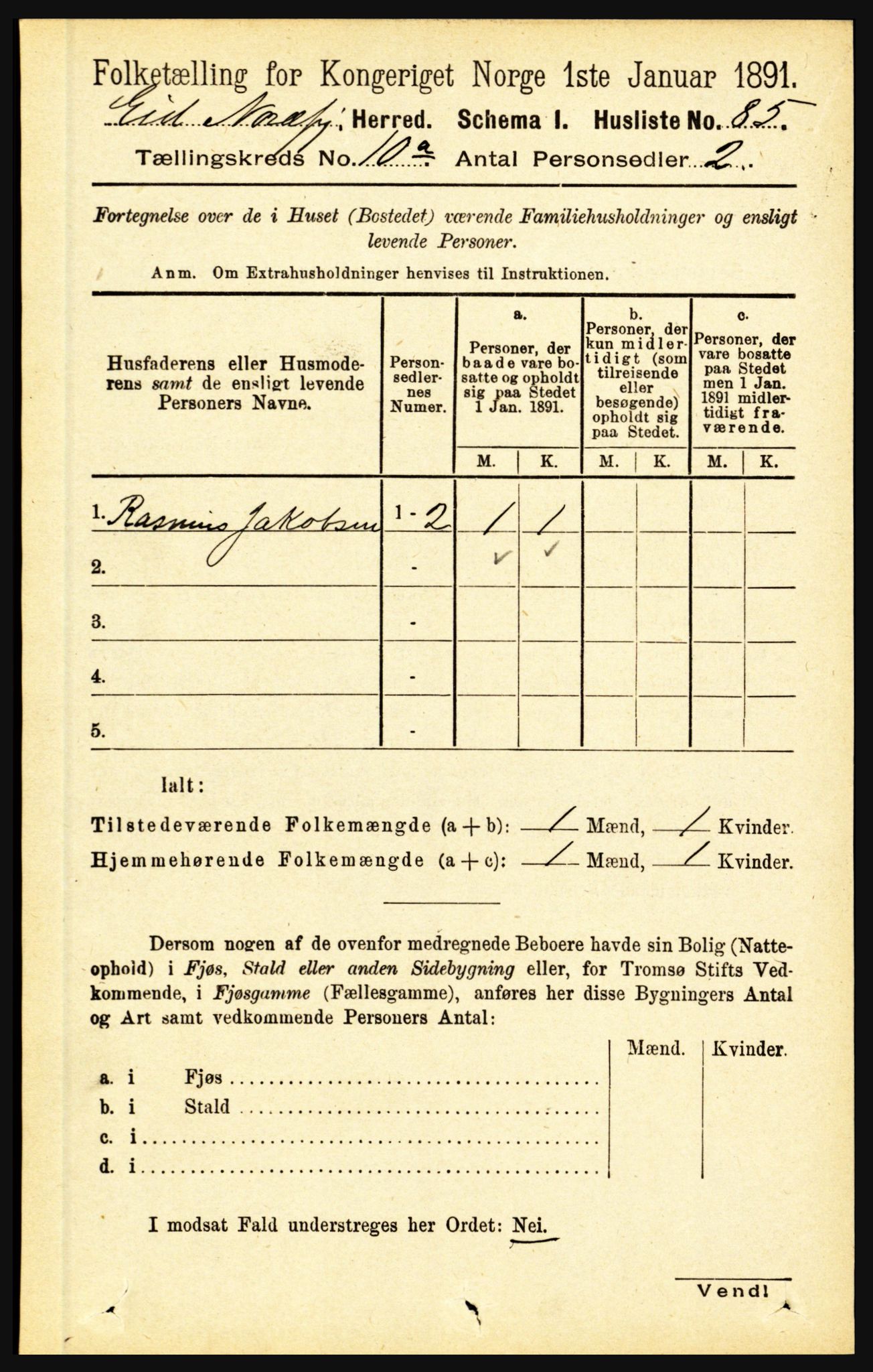 RA, Folketelling 1891 for 1443 Eid herred, 1891, s. 2818