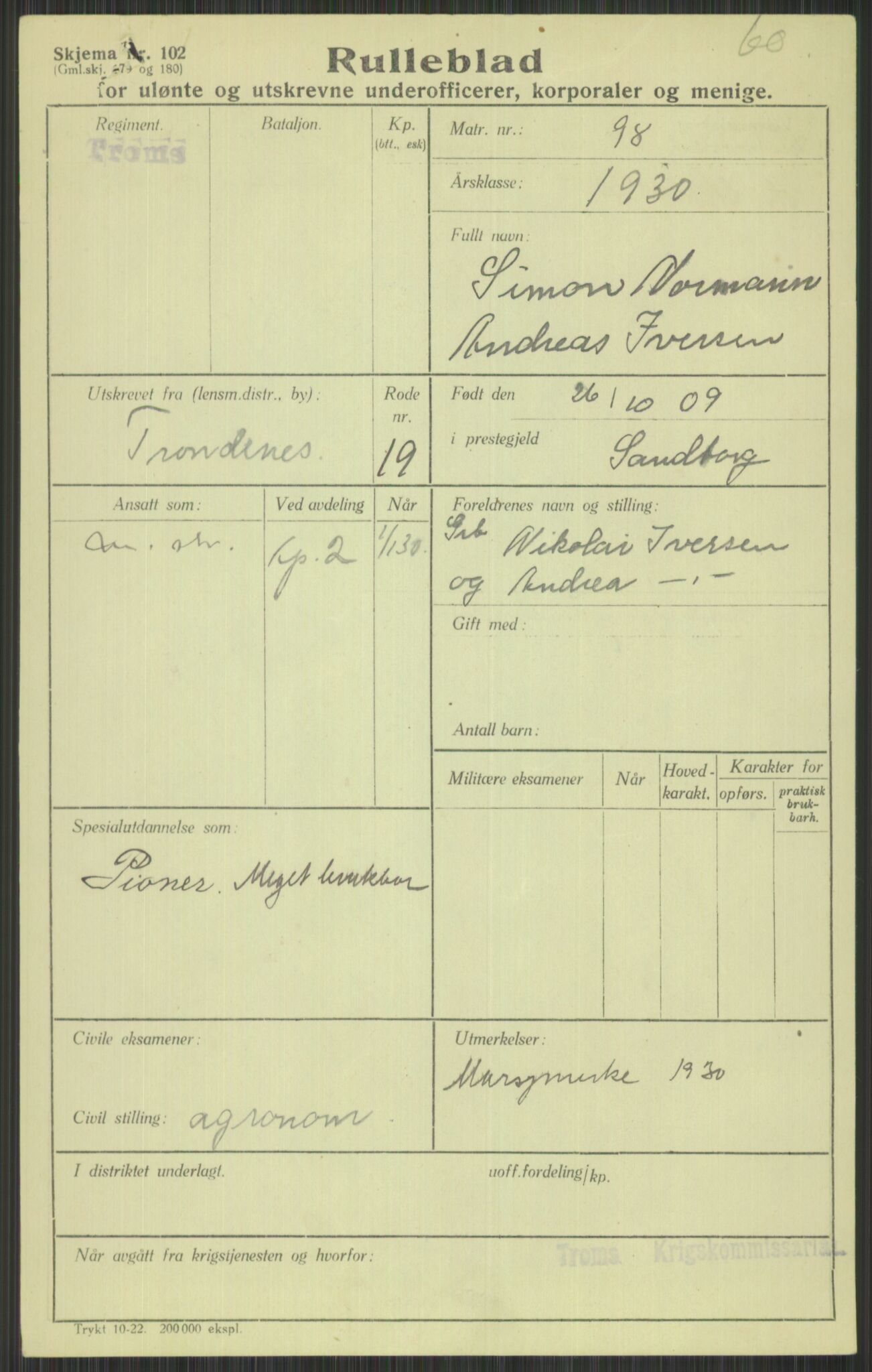 Forsvaret, Troms infanteriregiment nr. 16, AV/RA-RAFA-3146/P/Pa/L0014: Rulleblad for regimentets menige mannskaper, årsklasse 1930, 1930, s. 357