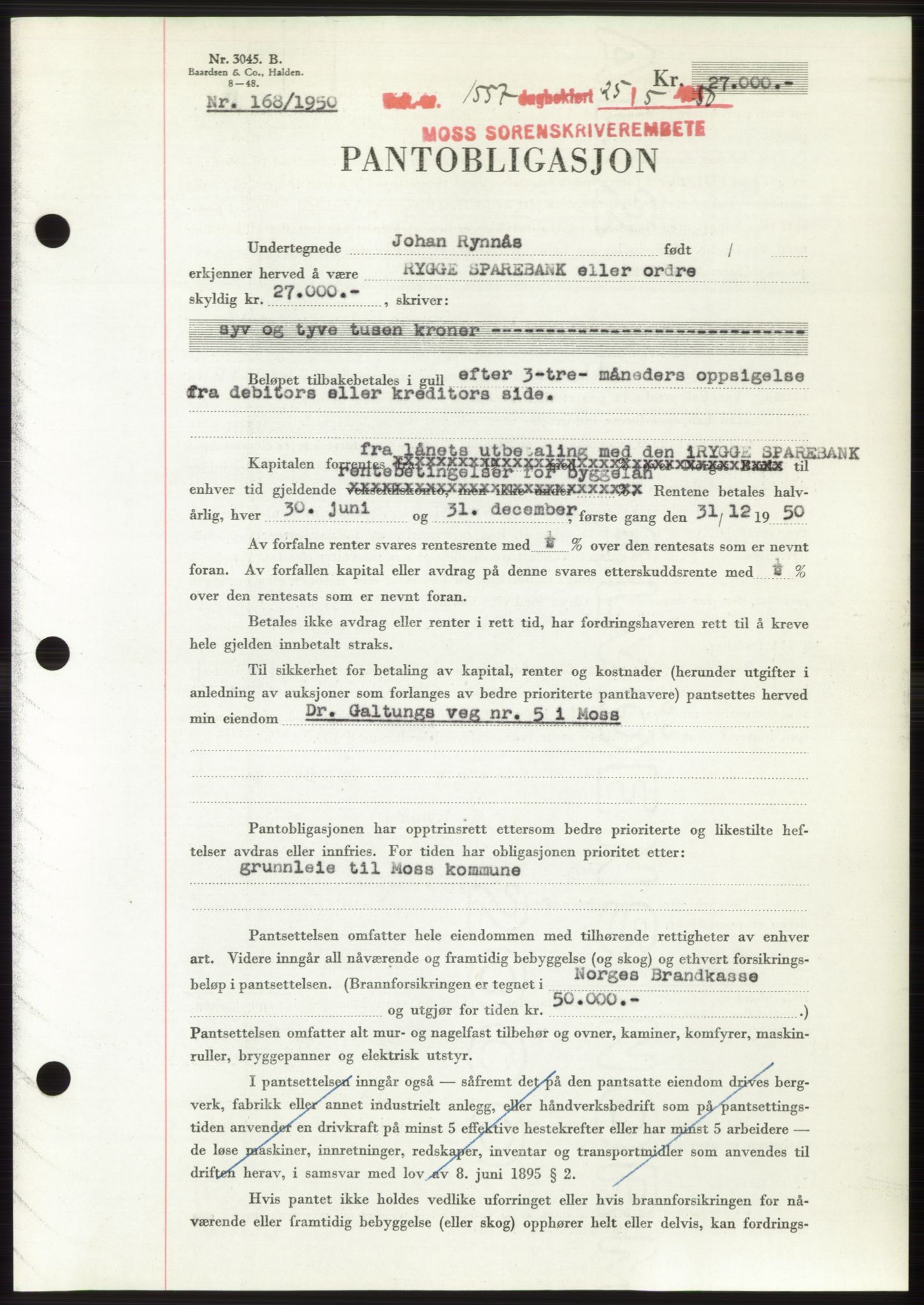 Moss sorenskriveri, AV/SAO-A-10168: Pantebok nr. B24, 1950-1950, Dagboknr: 1557/1950
