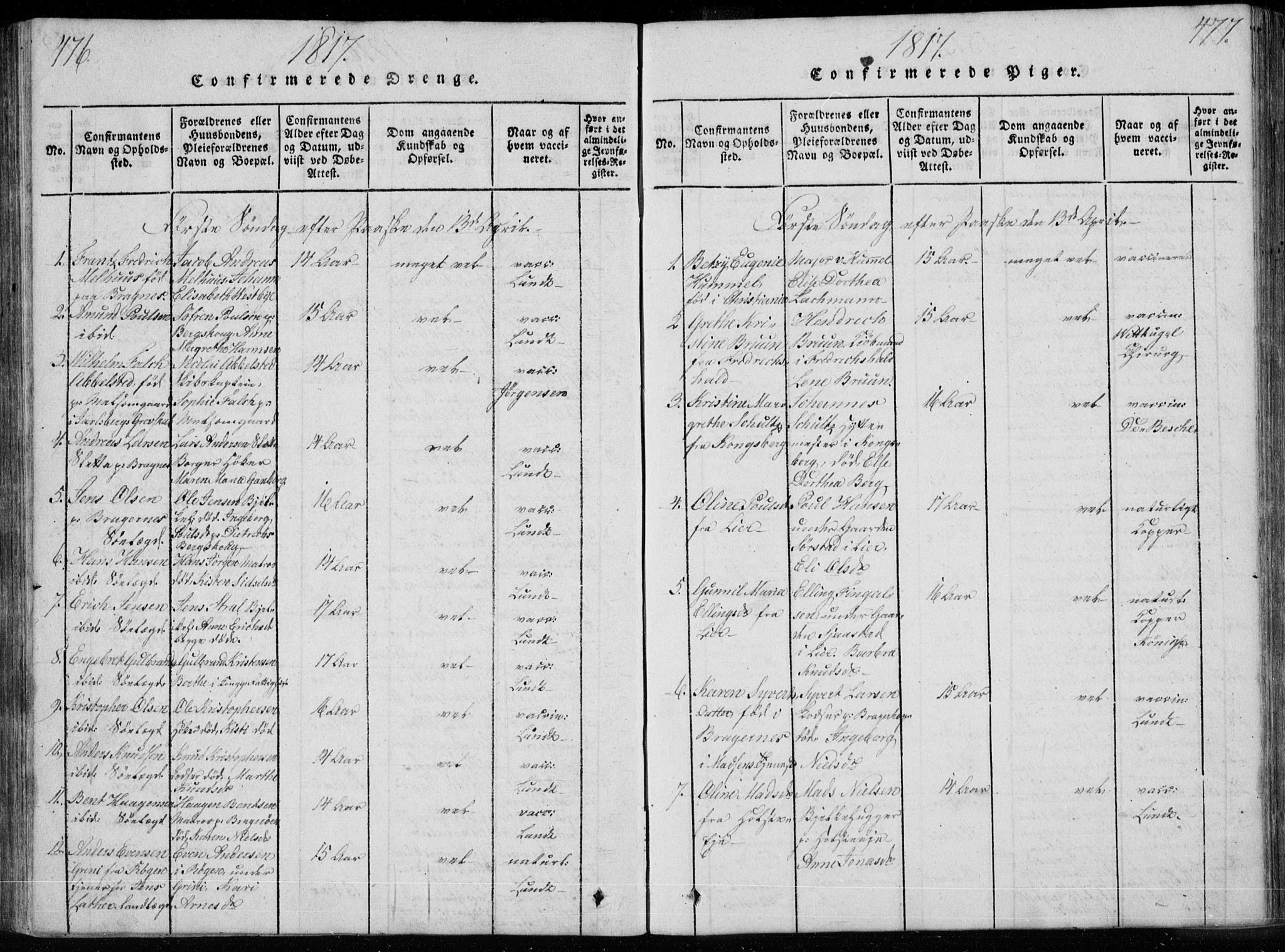 Bragernes kirkebøker, AV/SAKO-A-6/F/Fa/L0007: Ministerialbok nr. I 7, 1815-1829, s. 476-477
