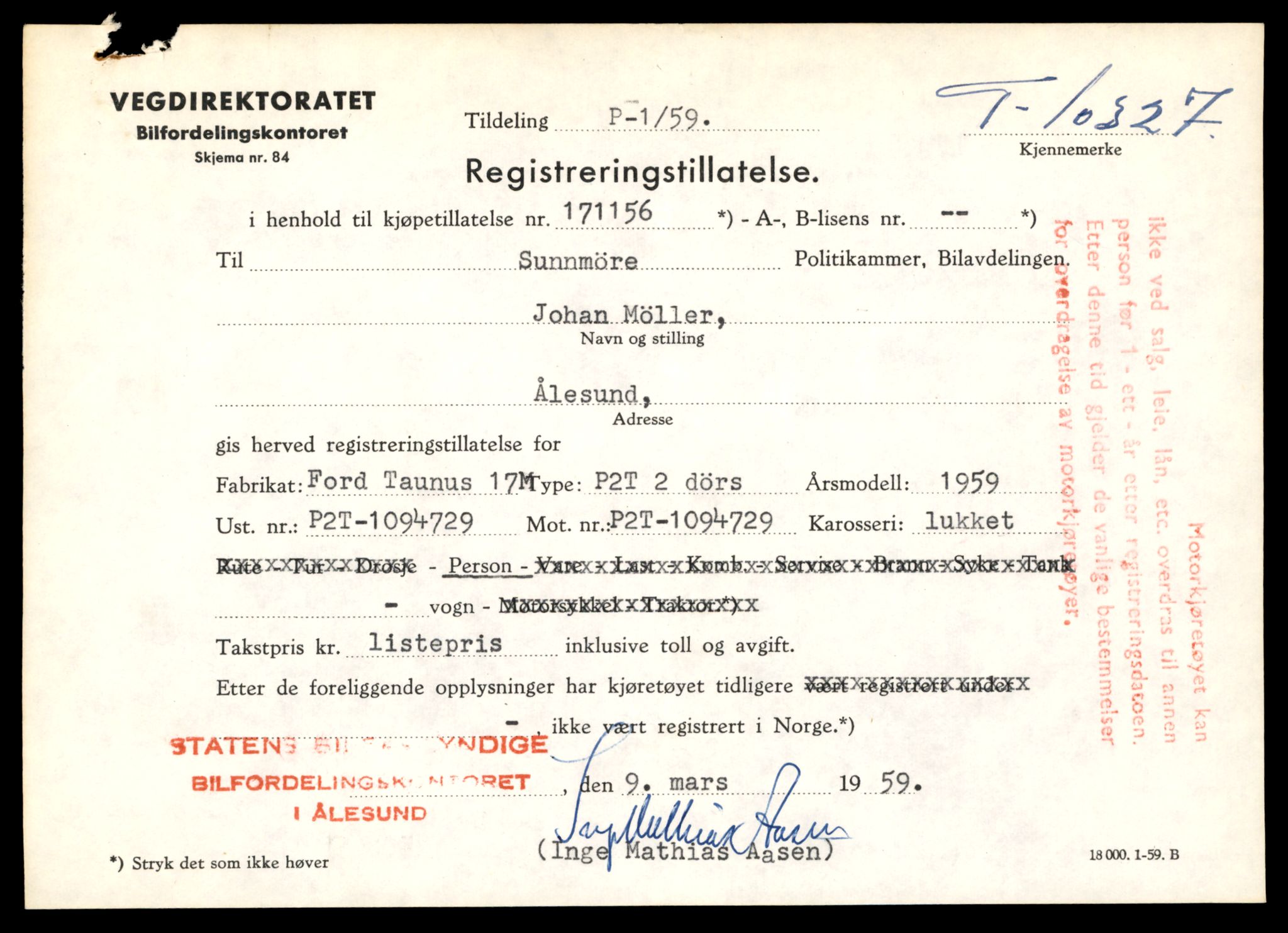 Møre og Romsdal vegkontor - Ålesund trafikkstasjon, SAT/A-4099/F/Fe/L0019: Registreringskort for kjøretøy T 10228 - T 10350, 1927-1998, s. 2451