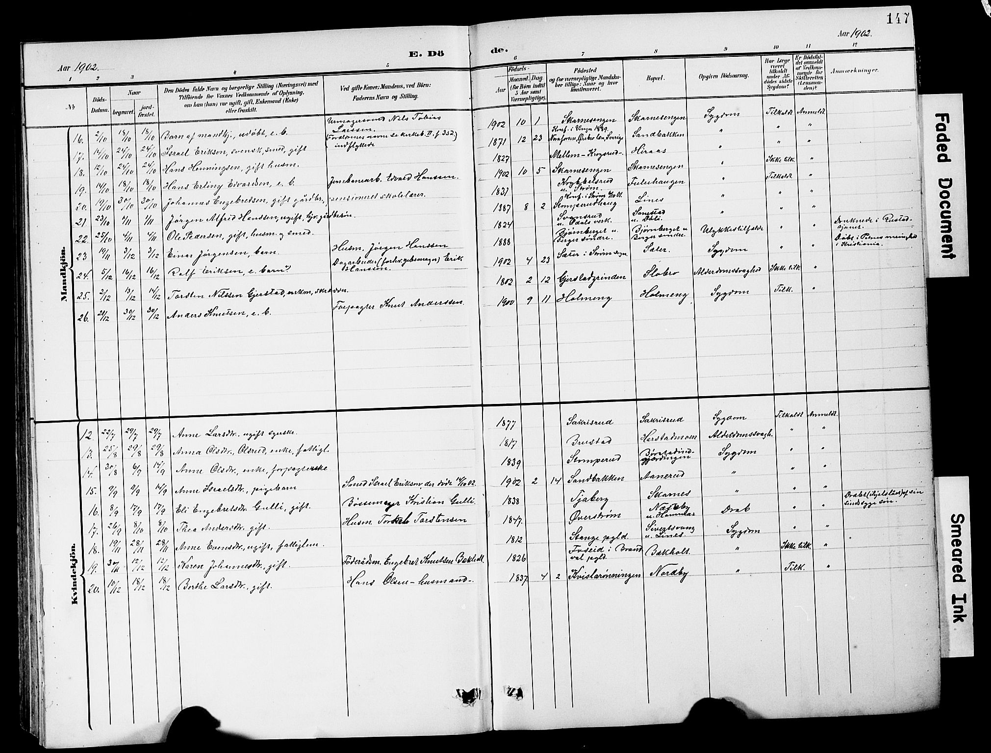 Sør-Odal prestekontor, SAH/PREST-030/H/Ha/Hab/L0001: Klokkerbok nr. 1, 1895-1902, s. 147