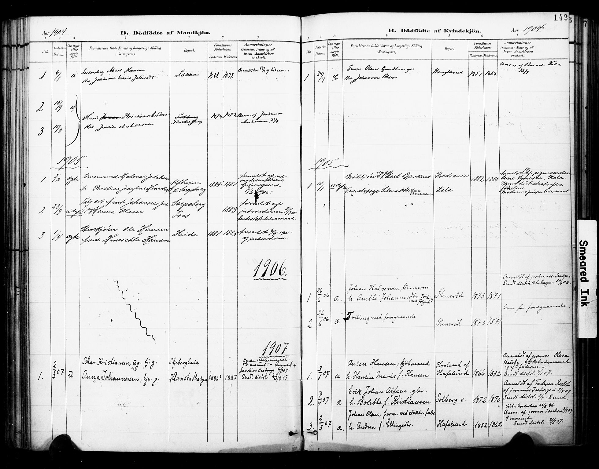 Skjeberg prestekontor Kirkebøker, SAO/A-10923/F/Fa/L0010: Ministerialbok nr. I 10, 1898-1911, s. 142