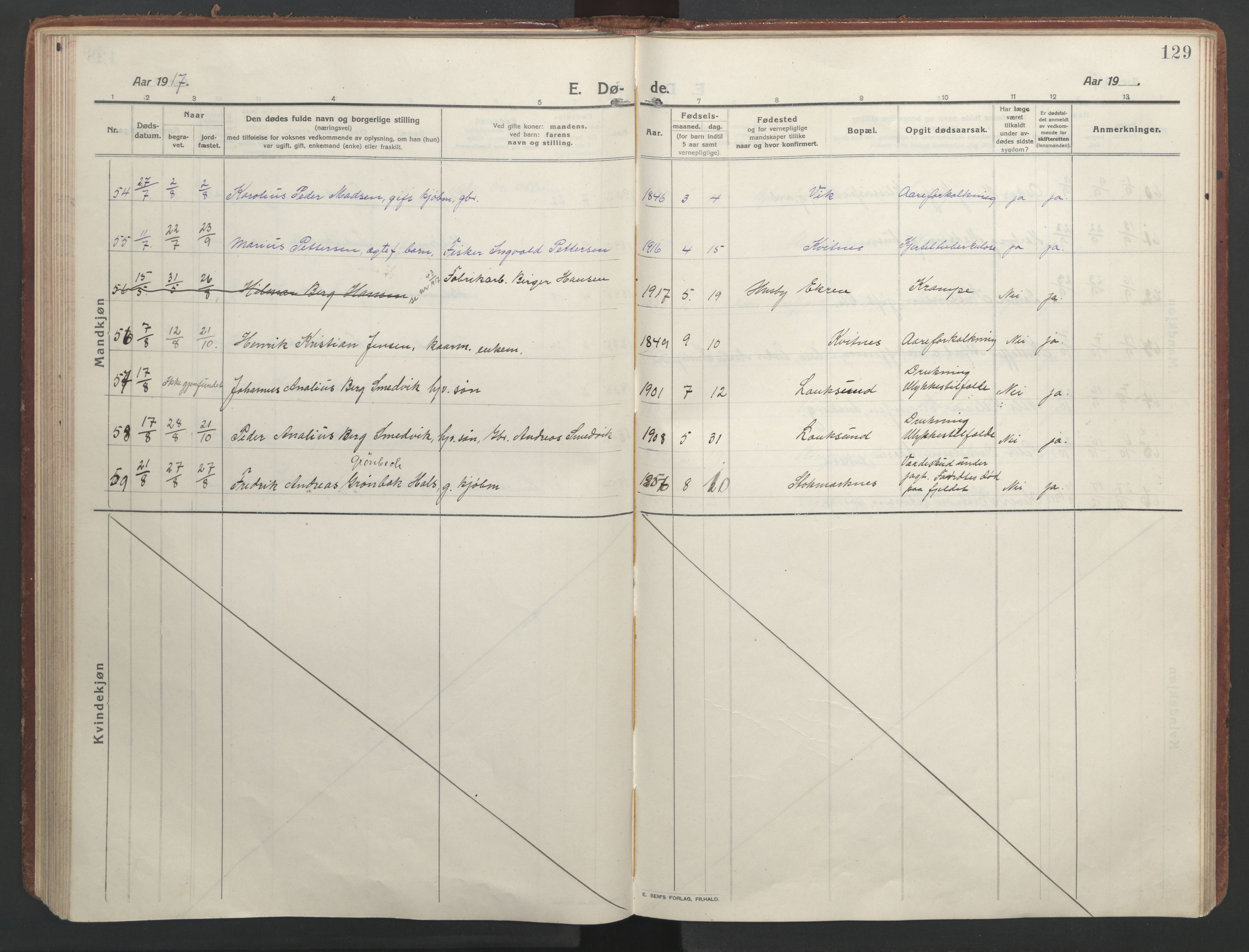 Ministerialprotokoller, klokkerbøker og fødselsregistre - Nordland, AV/SAT-A-1459/888/L1251: Ministerialbok nr. 888A17, 1913-1925, s. 129