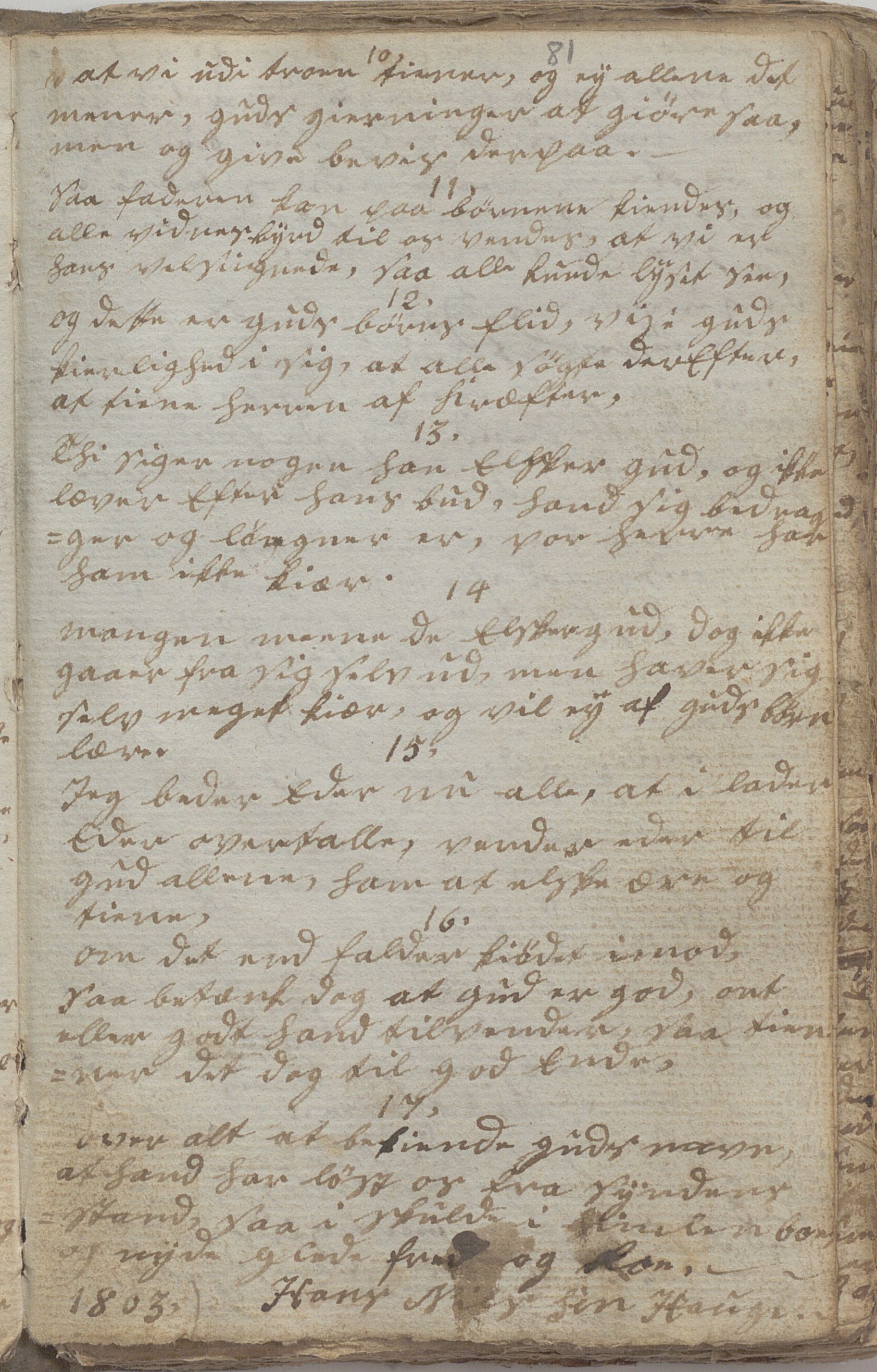 Heggtveitsamlingen, TMF/A-1007/H/L0046/0007: Brev, kopibøker, prekener, manus etc.  / "Fossem" - Kopibok. Sanger og brev, 1800-1802, s. 81