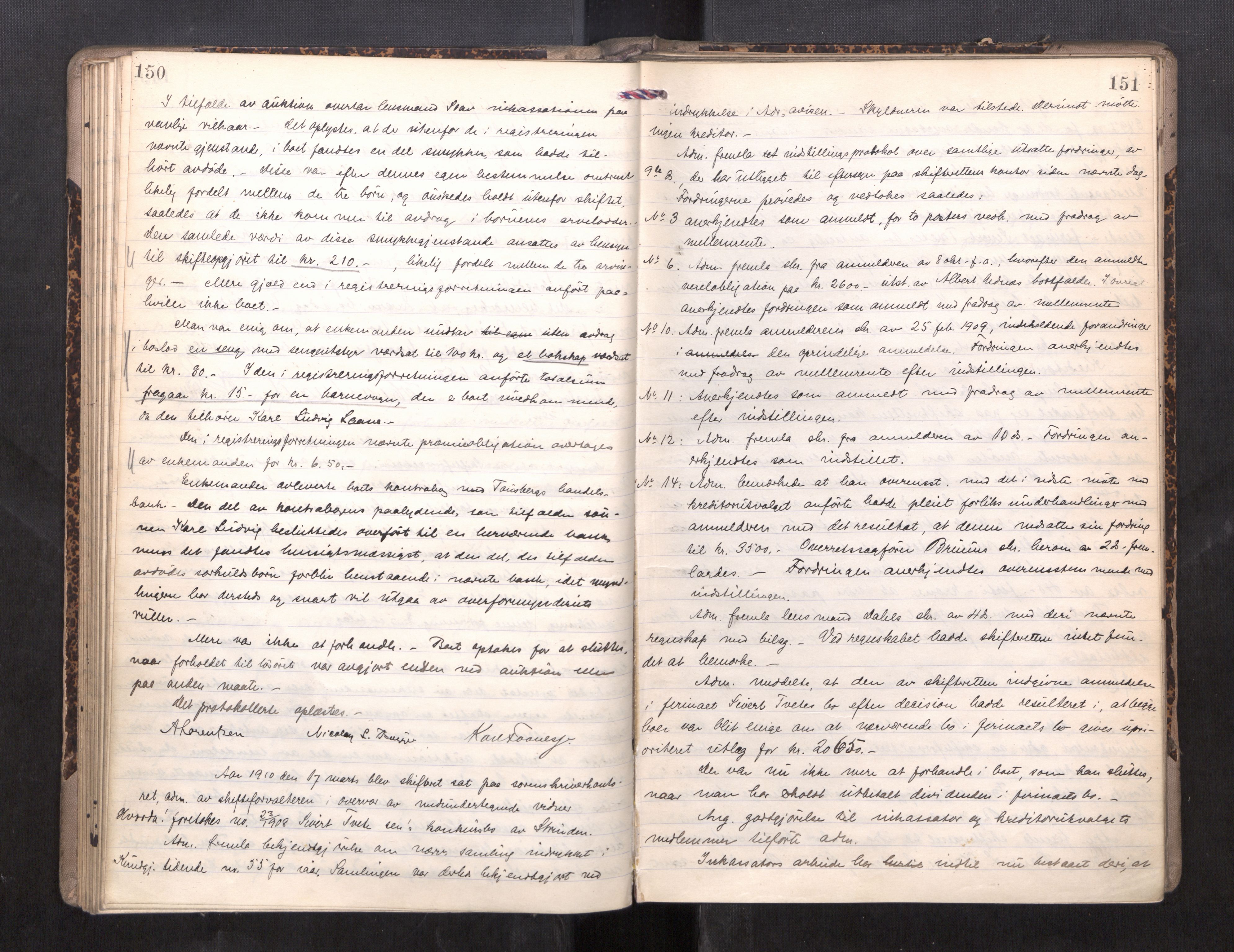 Strinda og Selbu sorenskriveri, AV/SAT-A-0015/3/3B/L0010: Skifteforhandlingsprot. 10, 1908-1913, s. 150-151