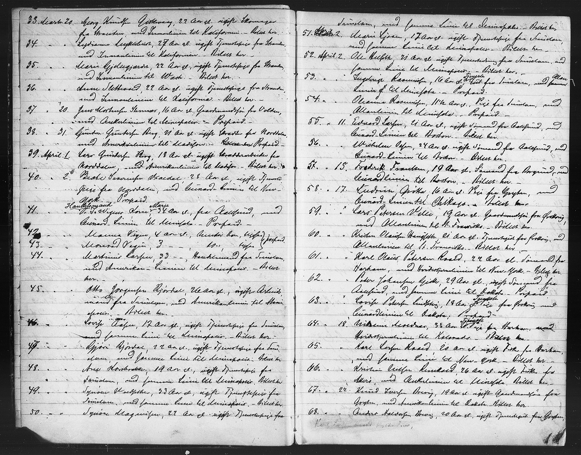 Sunnmøre politikammer, AV/SAT-A-1864/1/35/L0002: Emigrantprotokoll, 1888-1899