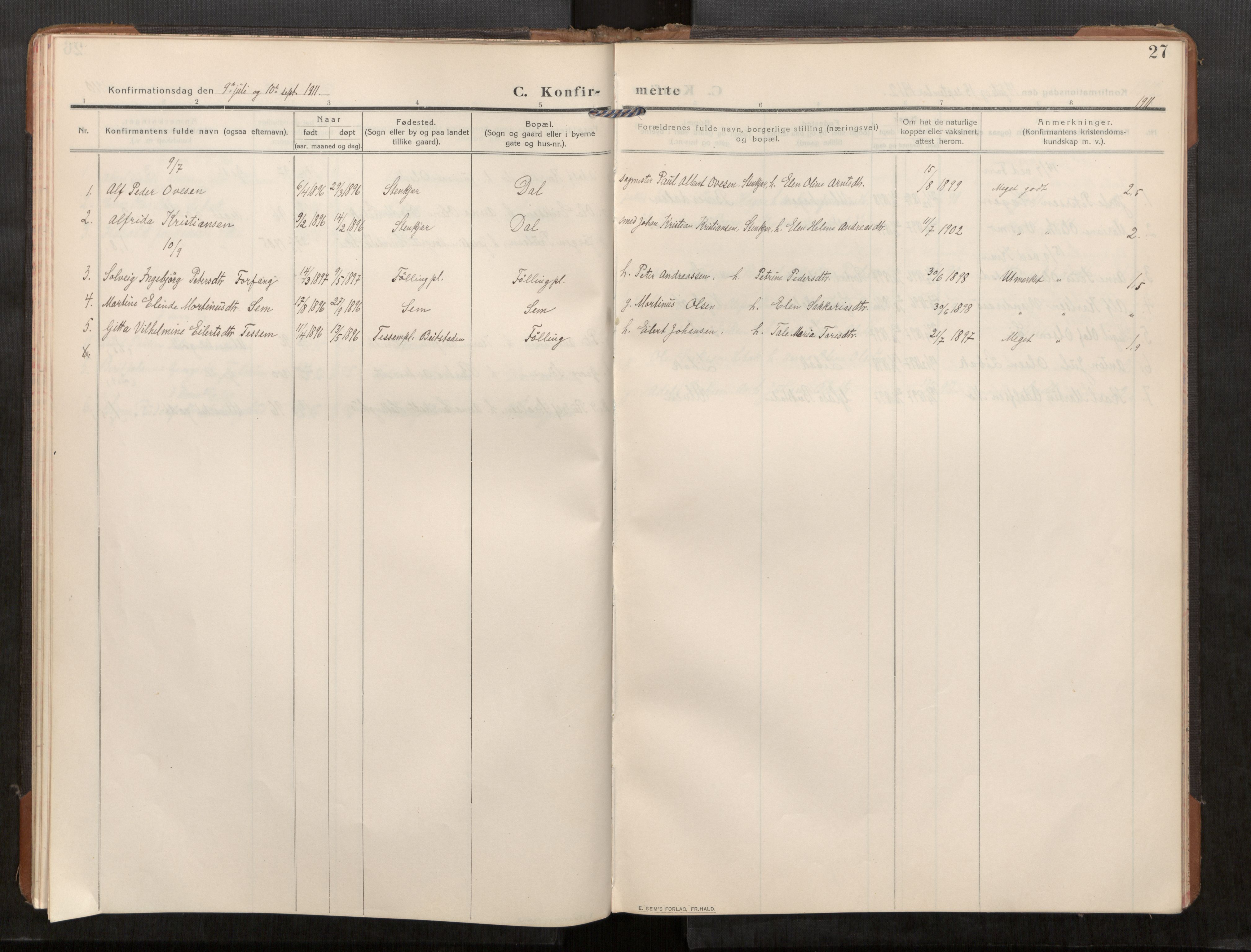 Stod sokneprestkontor, SAT/A-1164/1/I/I1/I1a/L0003: Ministerialbok nr. 3, 1909-1934, s. 27