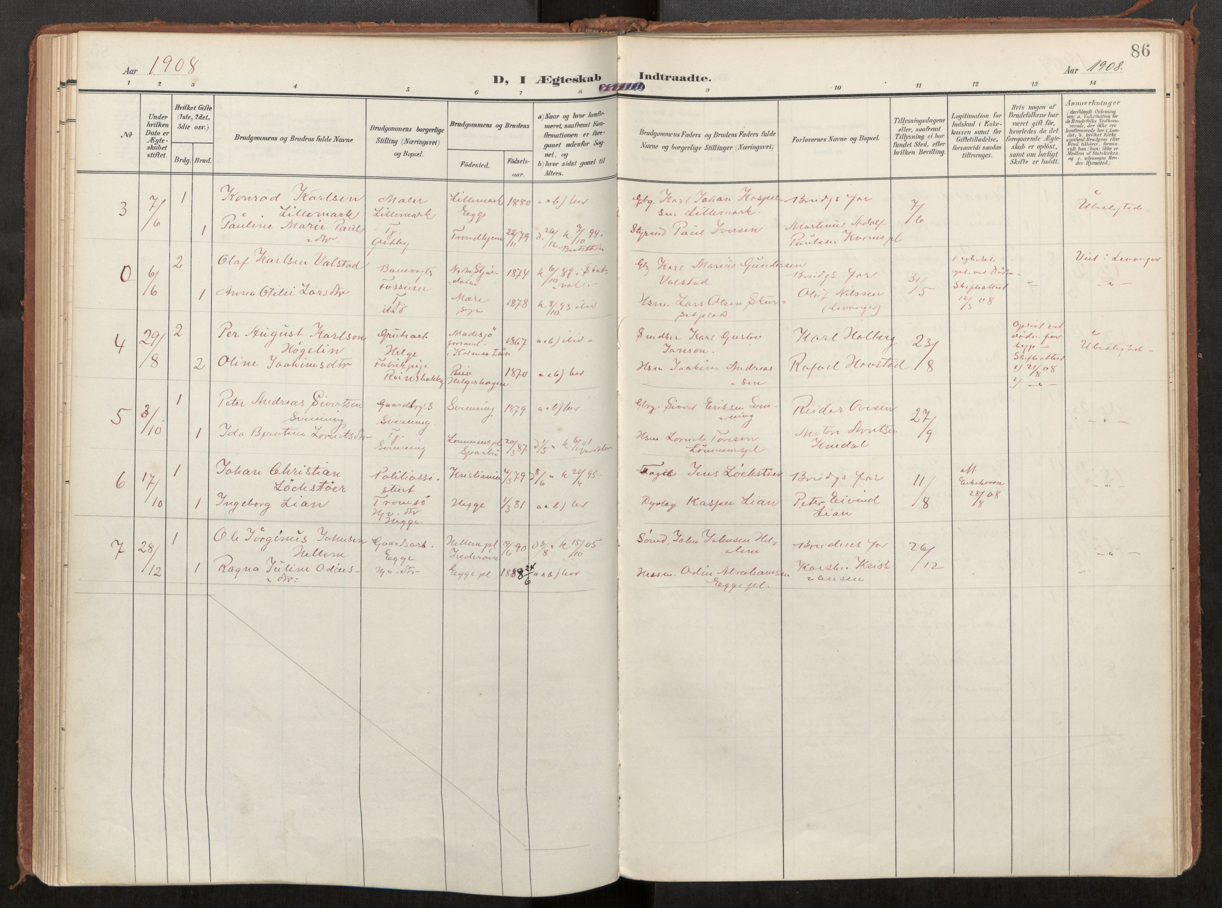 Steinkjer sokneprestkontor, SAT/A-1541/01/H/Ha/Haa/L0002: Ministerialbok nr. 2, 1907-1917, s. 86