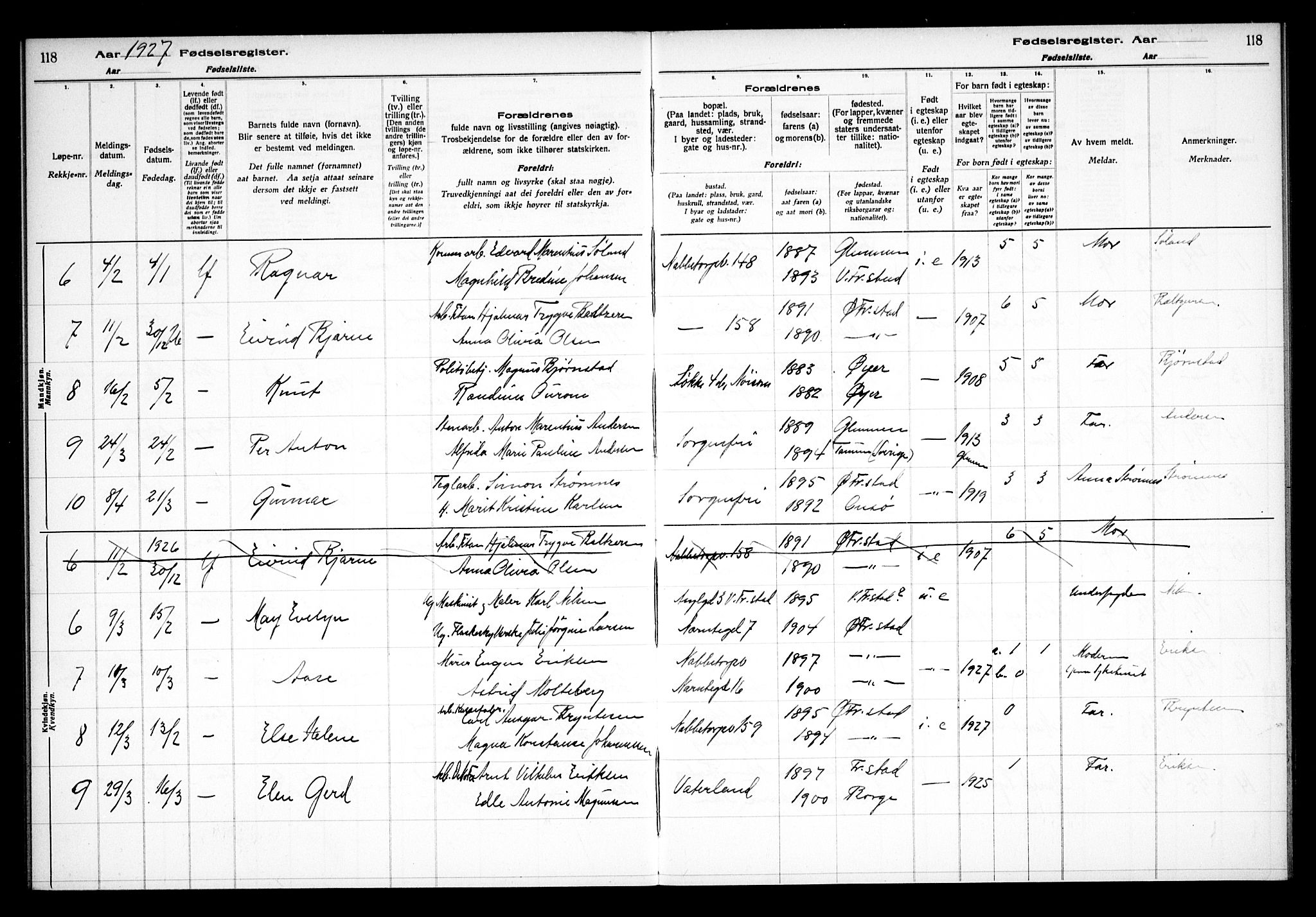 Østre Fredrikstad prestekontor Kirkebøker, AV/SAO-A-10907/J/Ja/L0001: Fødselsregister nr. 1, 1916-1936, s. 118