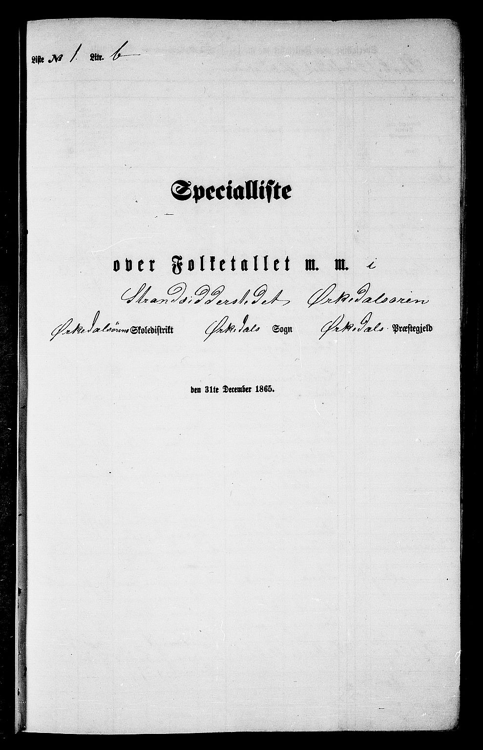 RA, Folketelling 1865 for 1638P Orkdal prestegjeld, 1865, s. 26