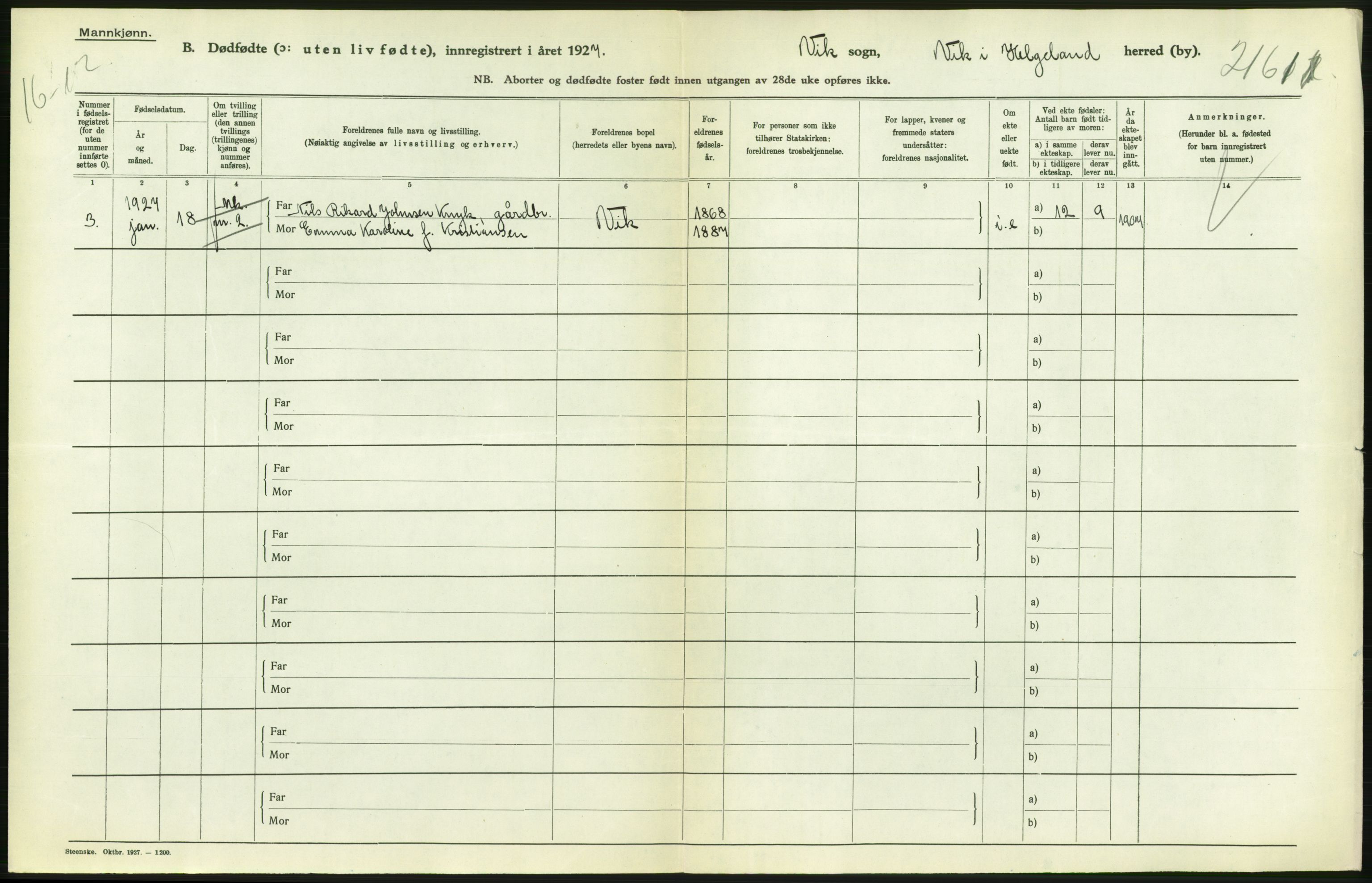 Statistisk sentralbyrå, Sosiodemografiske emner, Befolkning, RA/S-2228/D/Df/Dfc/Dfcg/L0041: Nordland fylke: Levendefødte menn og kvinner. Byer, samt gifte, dødfødte. Bygder og byer., 1927, s. 124