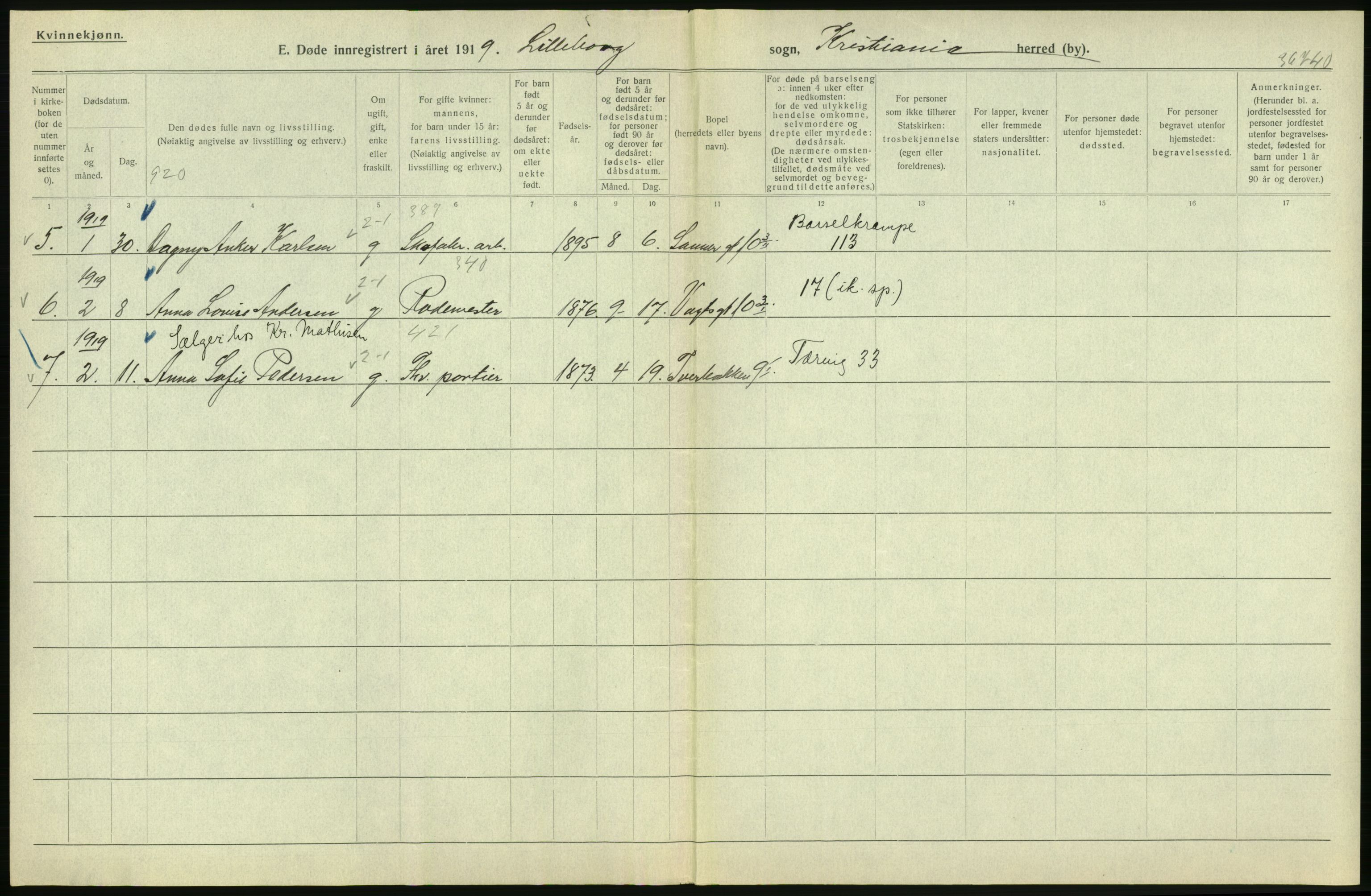 Statistisk sentralbyrå, Sosiodemografiske emner, Befolkning, AV/RA-S-2228/D/Df/Dfb/Dfbi/L0010: Kristiania: Døde, 1919, s. 250