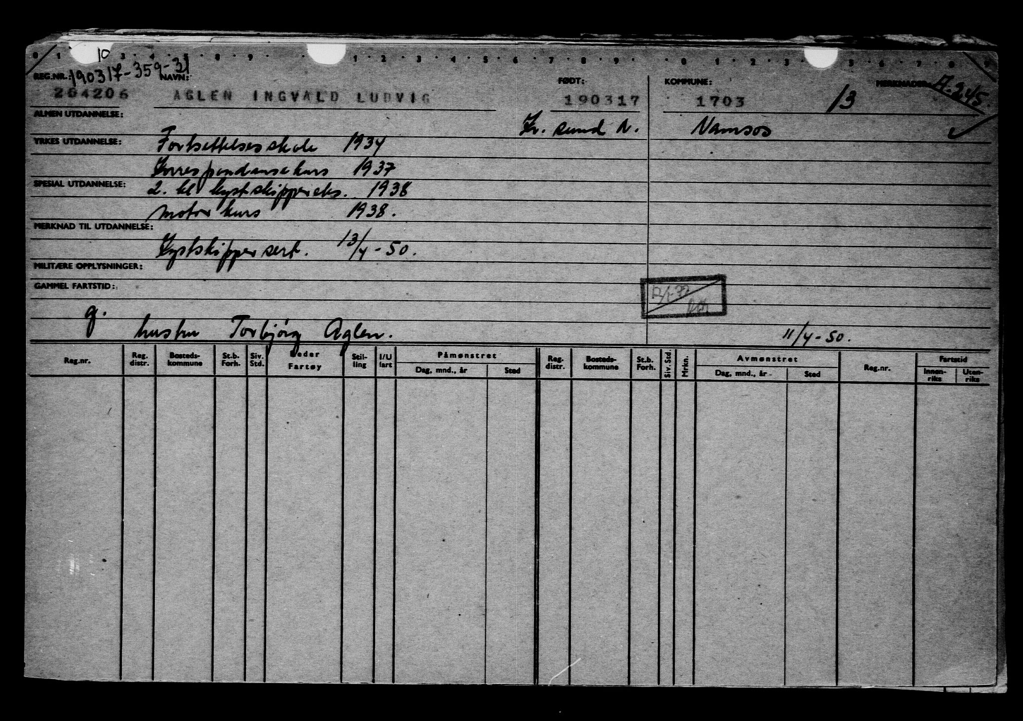 Direktoratet for sjømenn, RA/S-3545/G/Gb/L0147: Hovedkort, 1917, s. 109