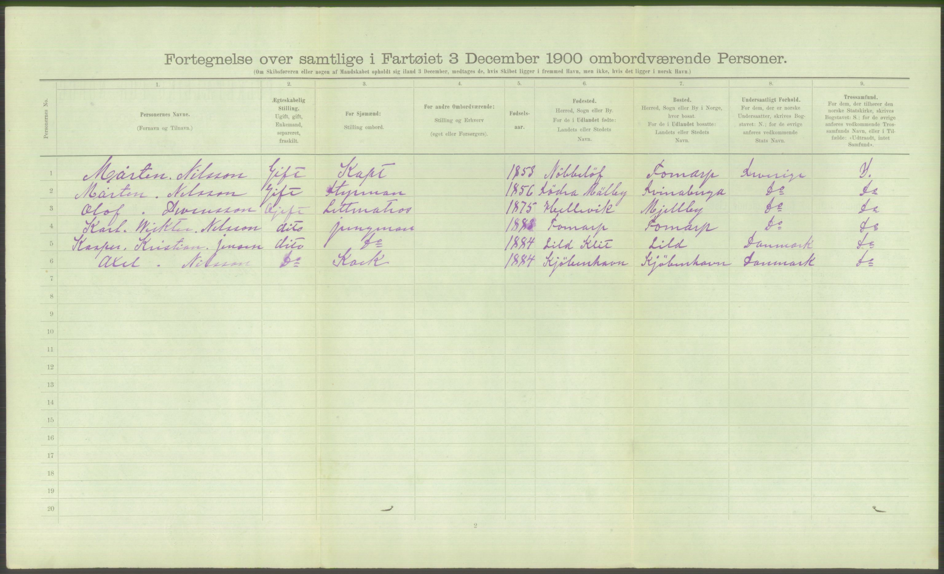 RA, Folketelling 1900 - skipslister med personlister for skip i norske havner, utenlandske havner og til havs, 1900, s. 796