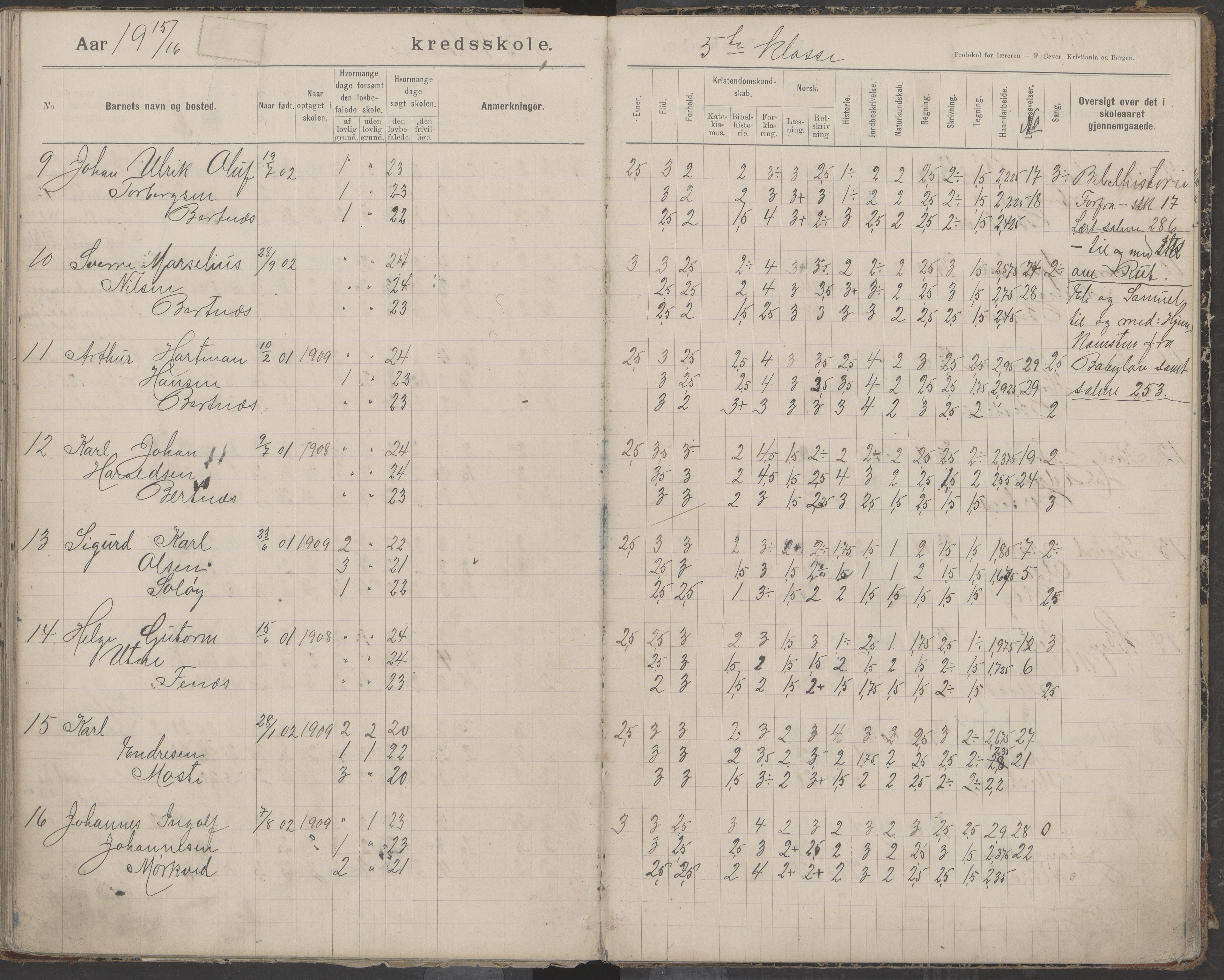 Bodin kommune. Støver skolekrets, AIN/K-18431.510.07/F/Fa/L0006: Protokoll lærere i Støver skolekrets, 1908-1918