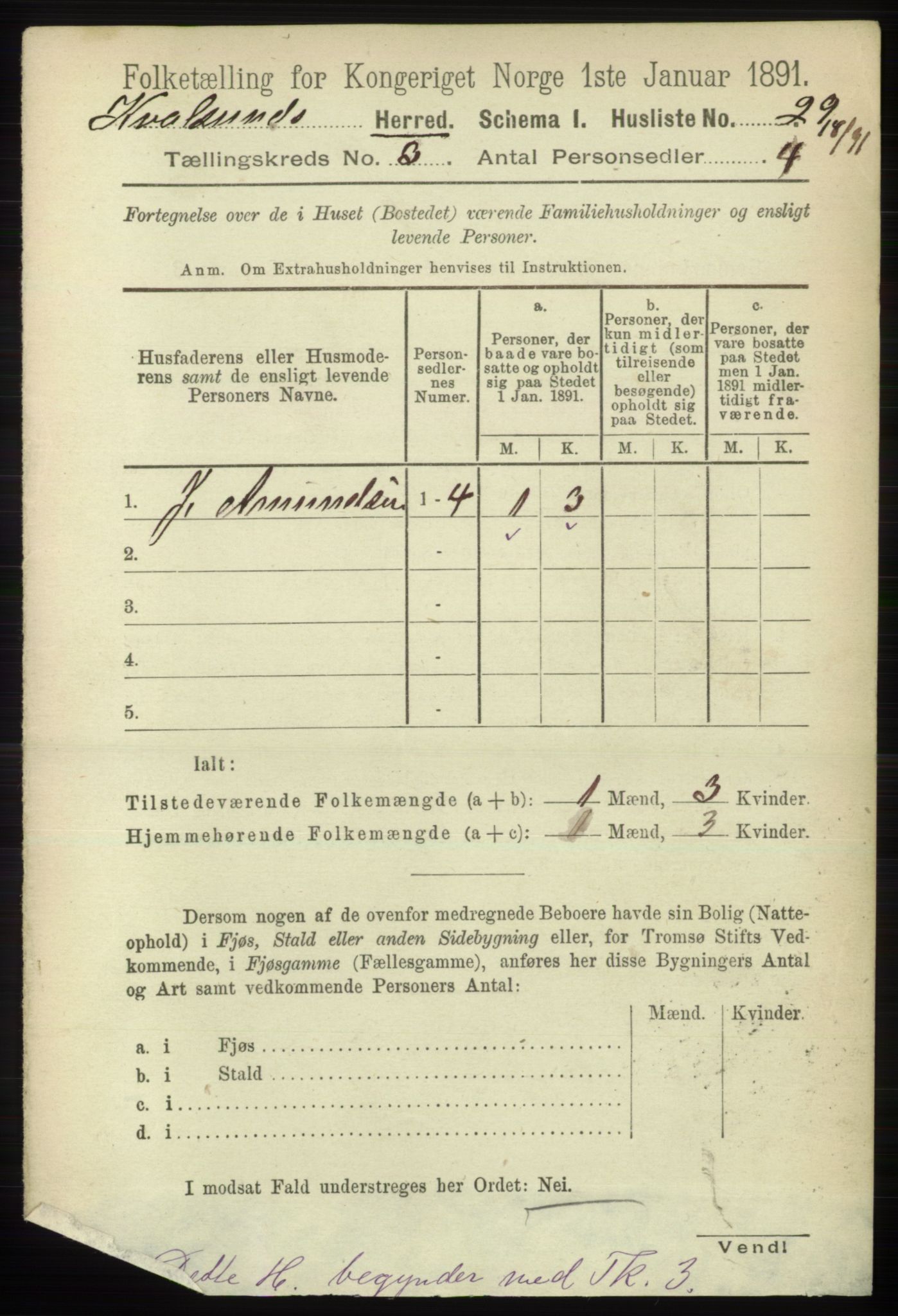 RA, Folketelling 1891 for 2017 Kvalsund herred, 1891, s. 30