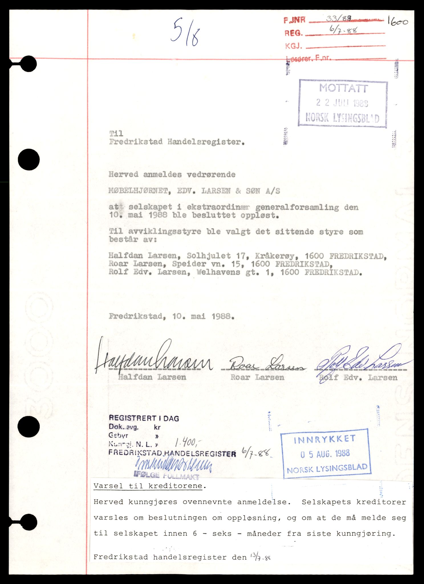 Fredrikstad tingrett, AV/SAT-A-10473/K/Kb/Kbb/L0039: Enkeltmannsforetak, aksjeselskap og andelslag, Mø-Ne, 1944-1990, s. 3