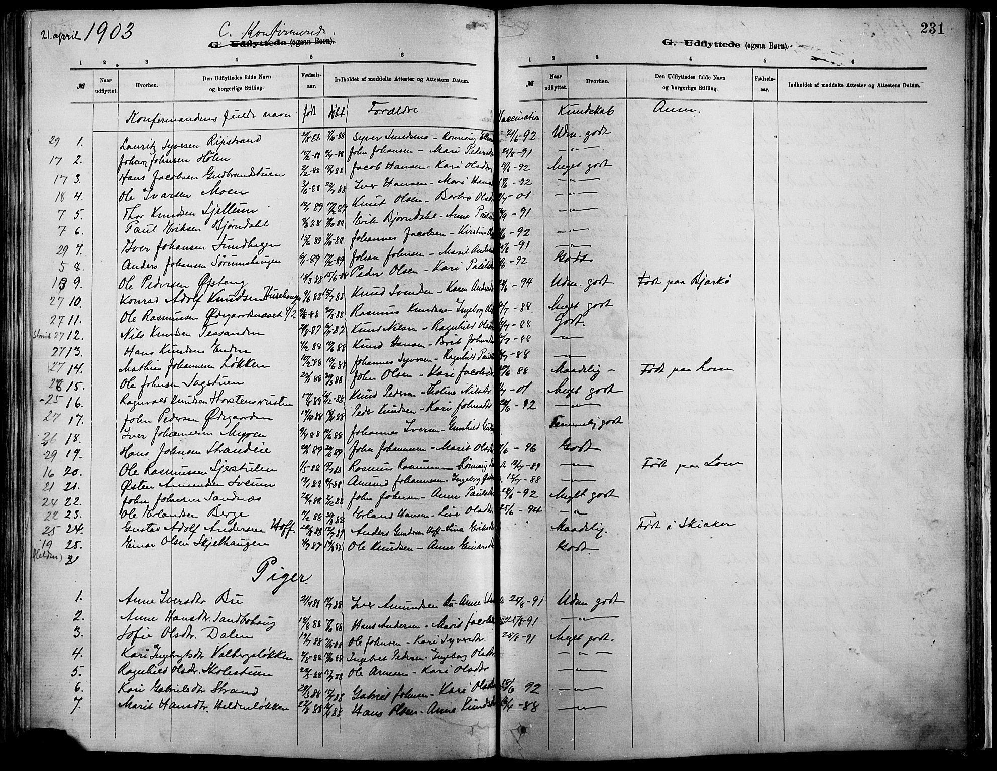 Vågå prestekontor, AV/SAH-PREST-076/H/Ha/Haa/L0009: Ministerialbok nr. 9, 1886-1904, s. 231