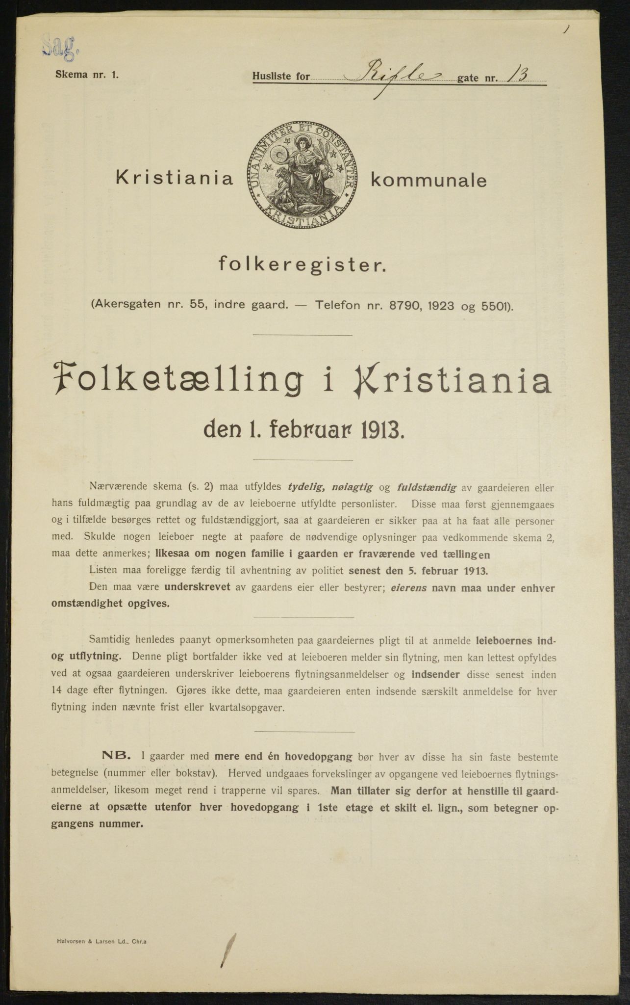 OBA, Kommunal folketelling 1.2.1913 for Kristiania, 1913, s. 83186