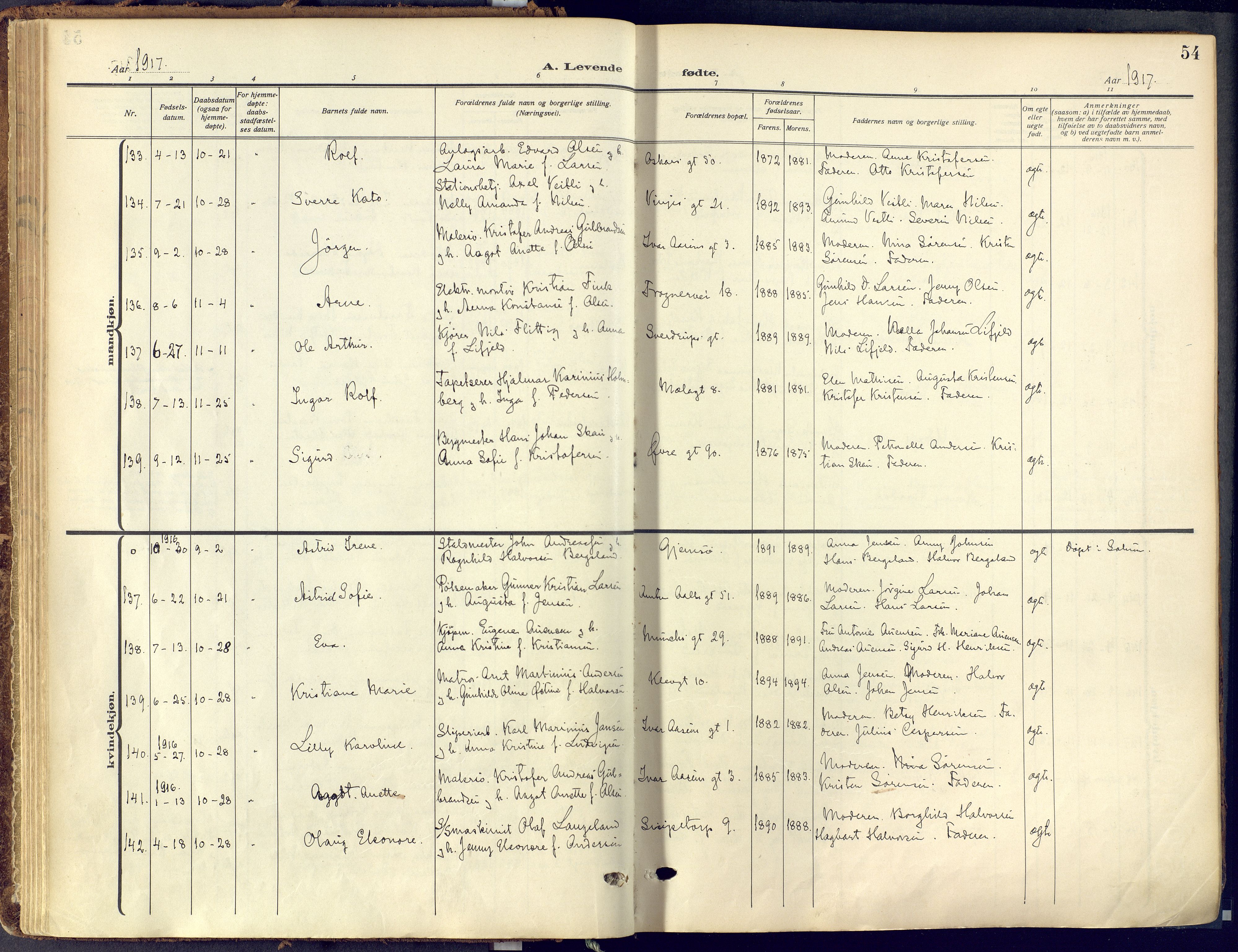 Skien kirkebøker, SAKO/A-302/F/Fa/L0013: Ministerialbok nr. 13, 1915-1921, s. 54
