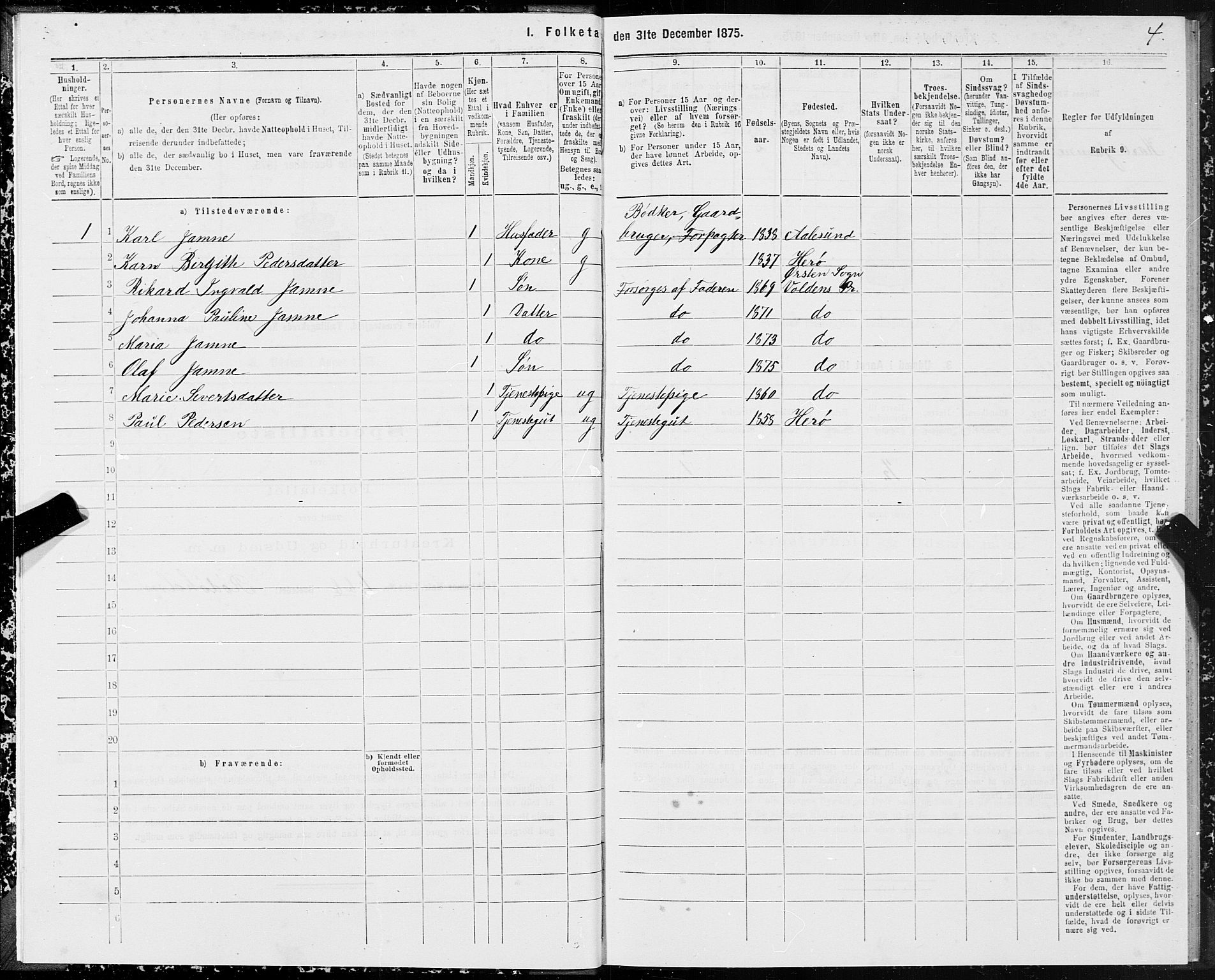 SAT, Folketelling 1875 for 1519P Volda prestegjeld, 1875, s. 1004