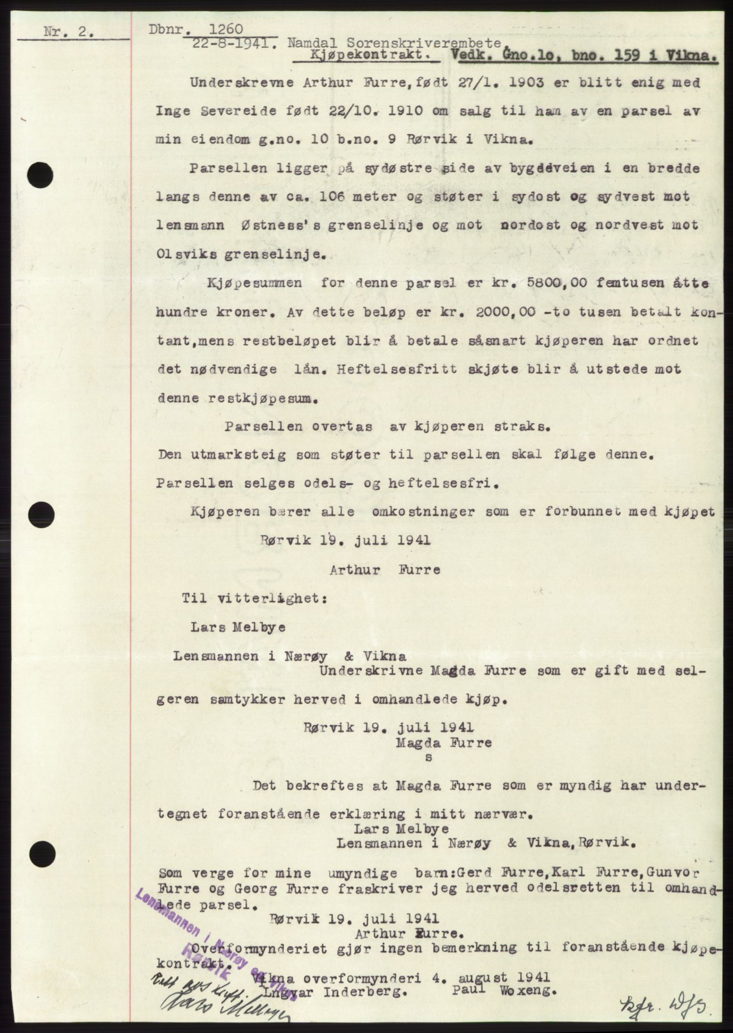 Namdal sorenskriveri, SAT/A-4133/1/2/2C: Pantebok nr. -, 1940-1941, Tingl.dato: 22.08.1941