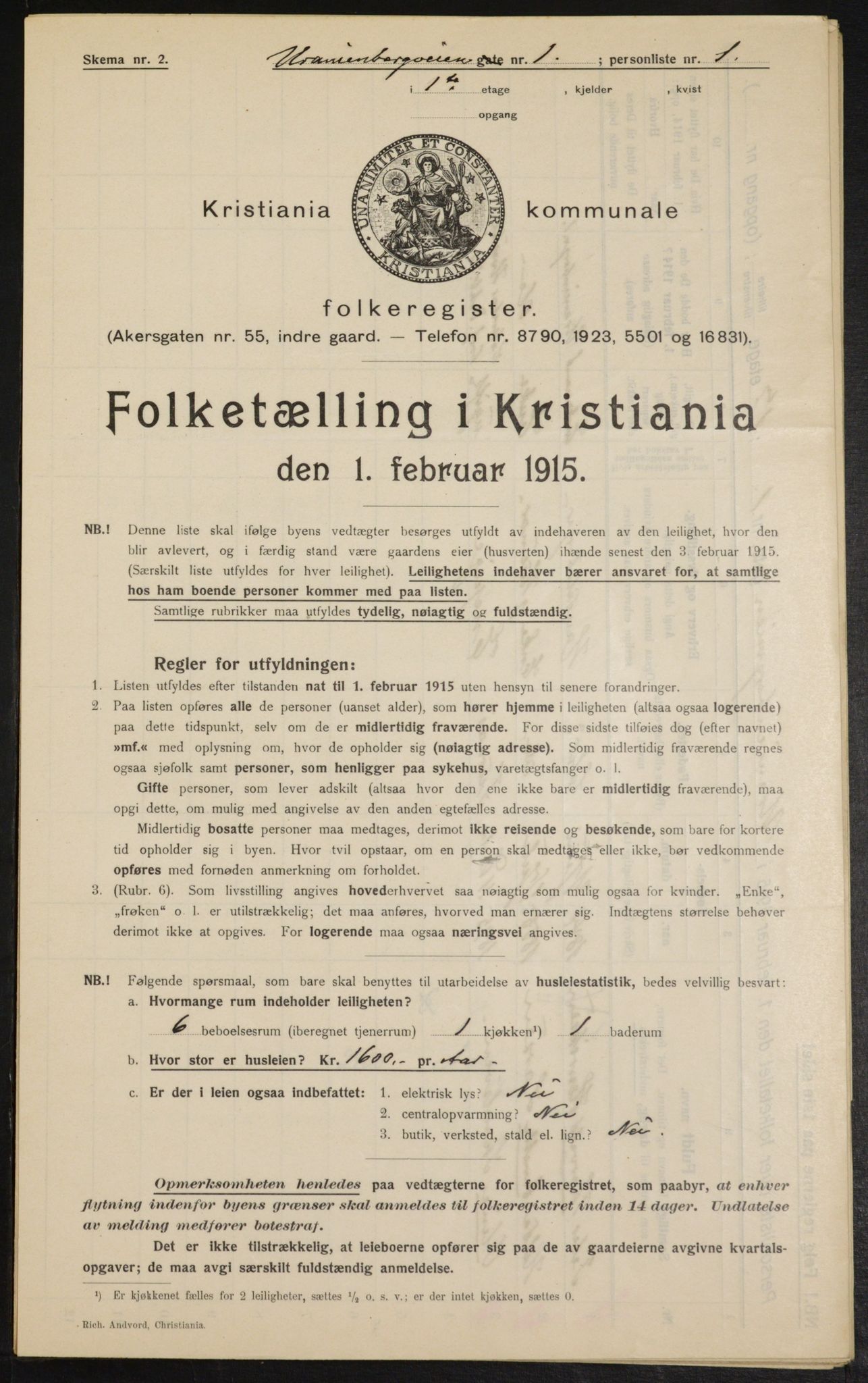 OBA, Kommunal folketelling 1.2.1915 for Kristiania, 1915, s. 121010