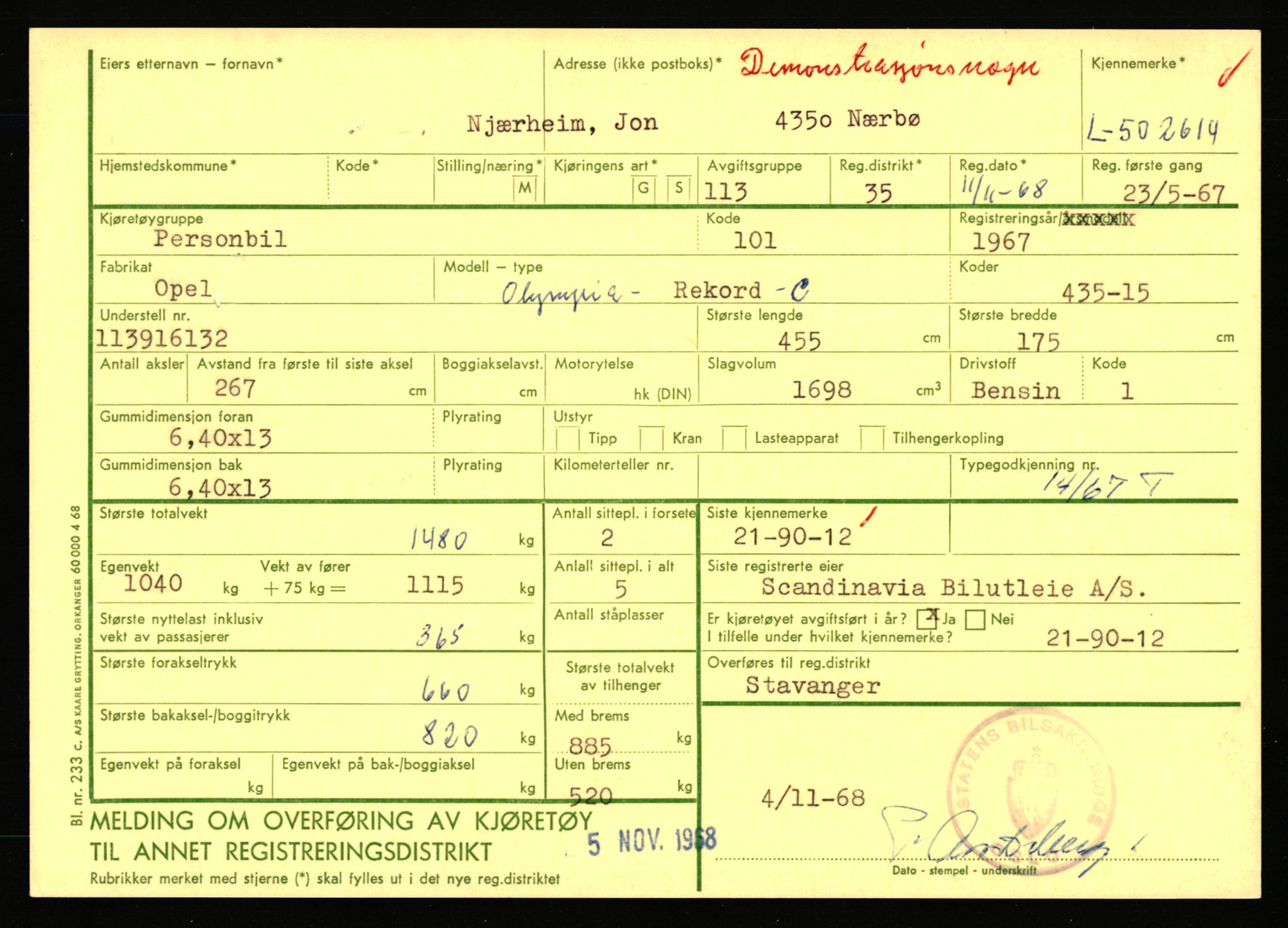 Stavanger trafikkstasjon, SAST/A-101942/0/F/L0077: L-500000 - L-502999, 1930-1971, s. 1947