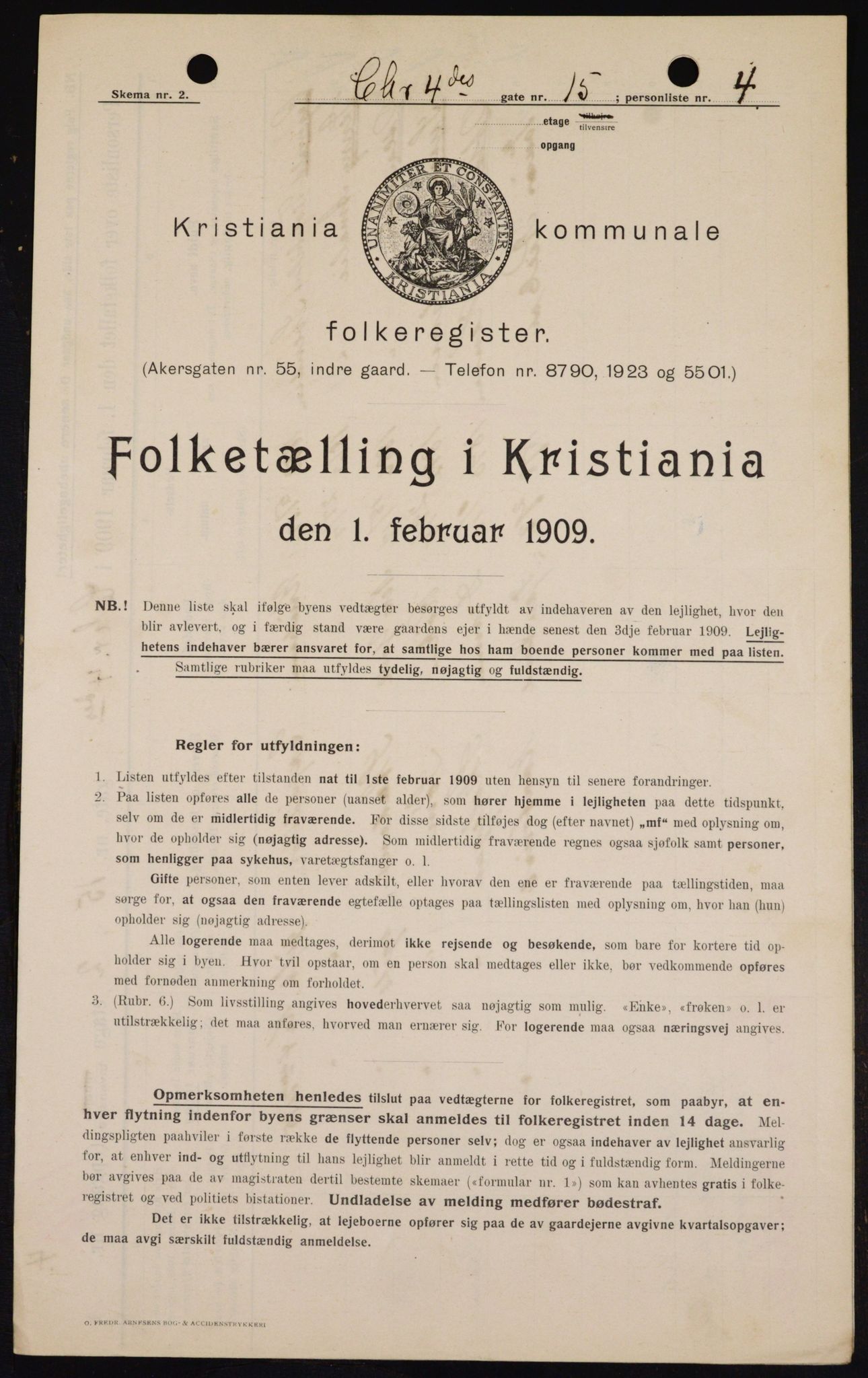 OBA, Kommunal folketelling 1.2.1909 for Kristiania kjøpstad, 1909, s. 49706