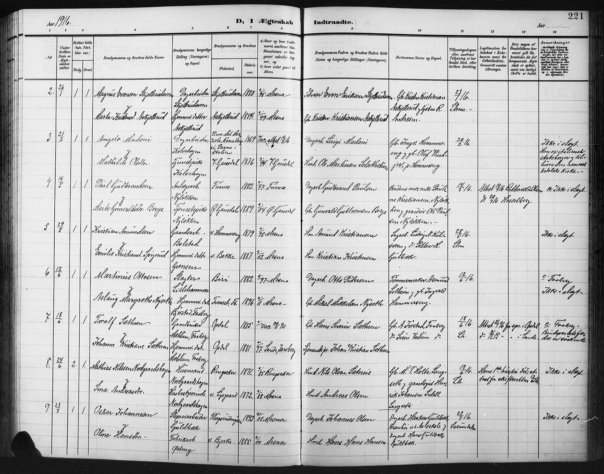Fåberg prestekontor, AV/SAH-PREST-086/H/Ha/Hab/L0012: Klokkerbok nr. 12, 1903-1924, s. 221