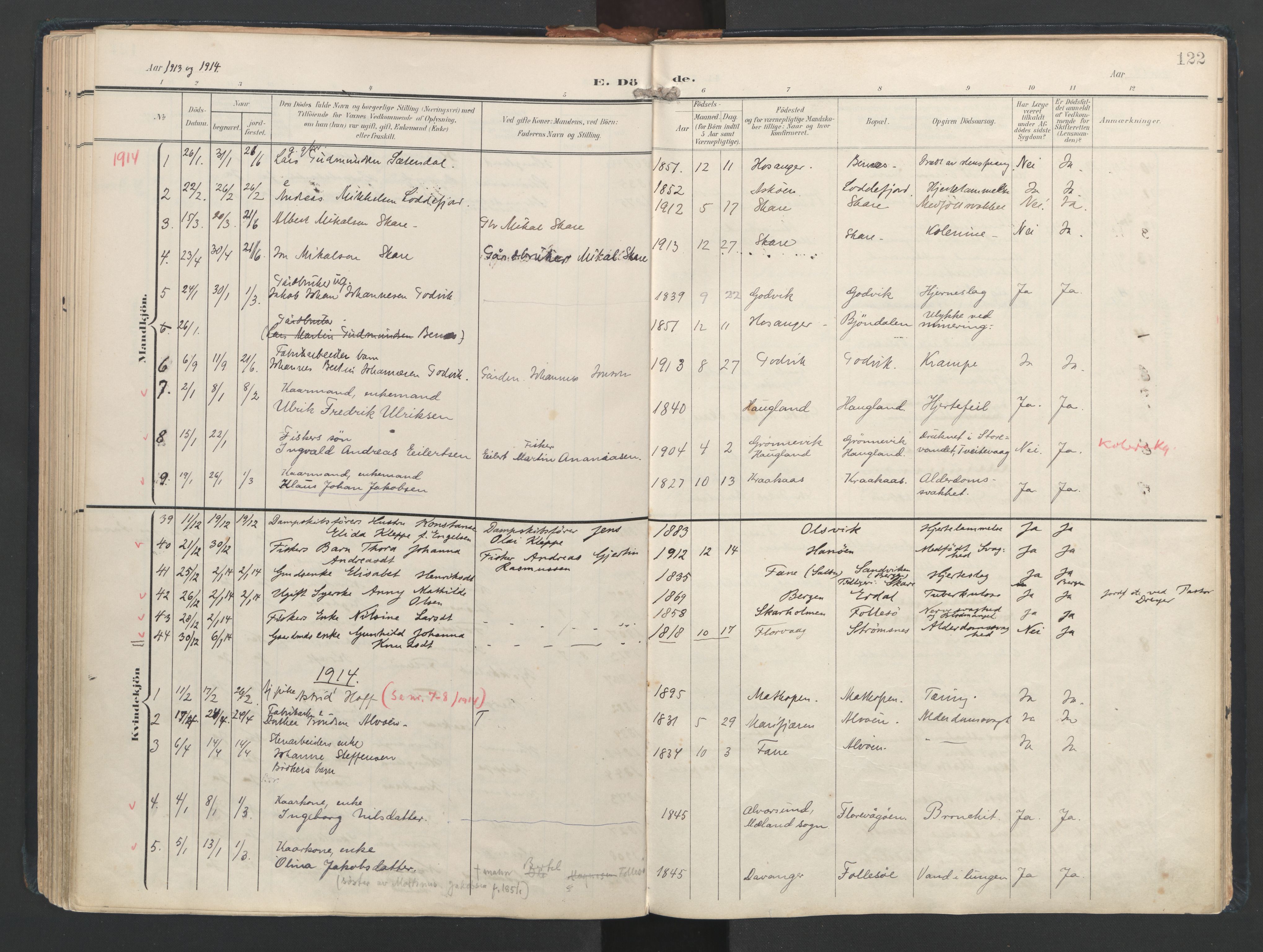 Askøy Sokneprestembete, AV/SAB-A-74101/H/Ha/Haa/Haad/L0001: Ministerialbok nr. D 1, 1902-1916, s. 122