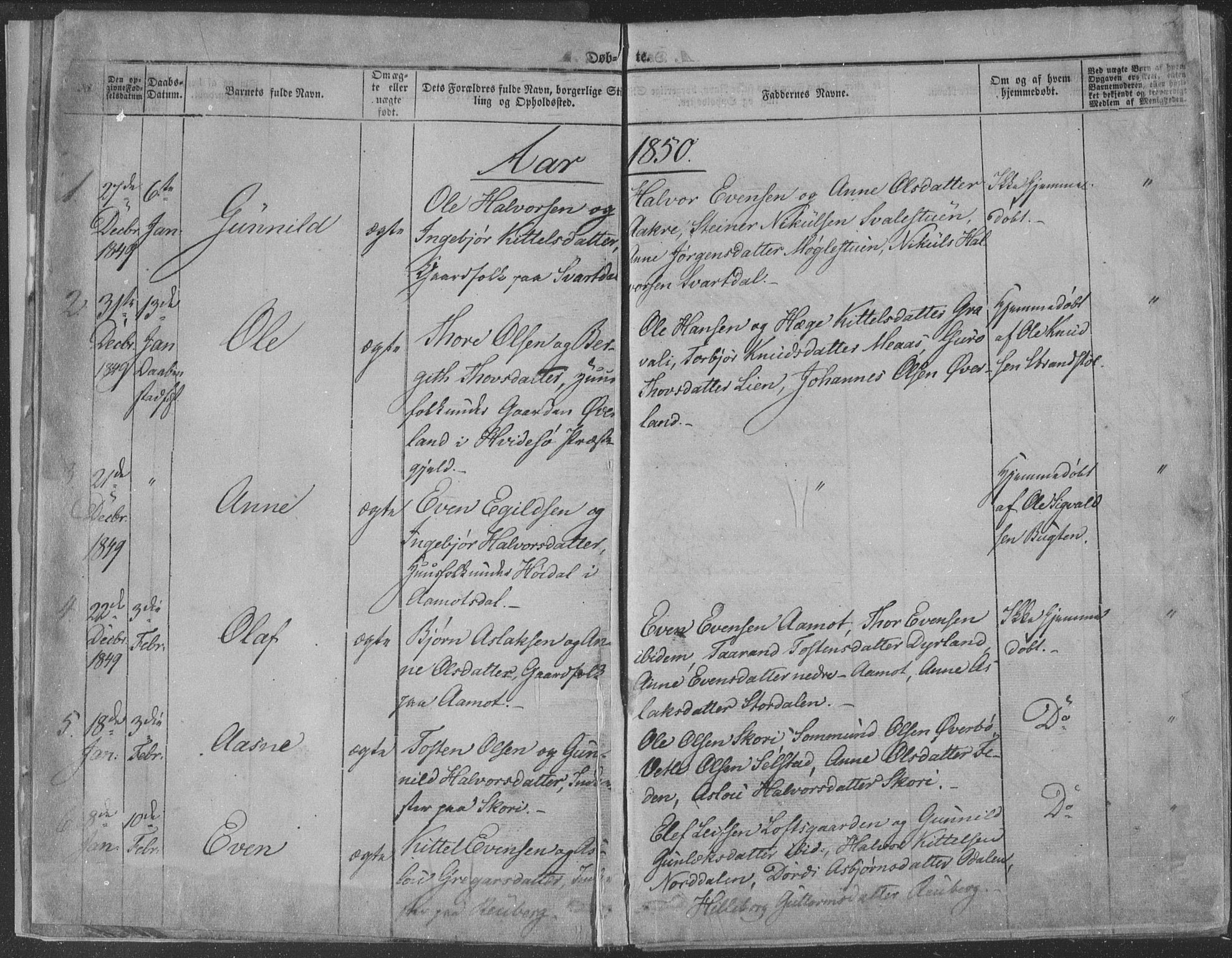Seljord kirkebøker, AV/SAKO-A-20/F/Fa/L012a: Ministerialbok nr. I 12A, 1850-1865, s. 2