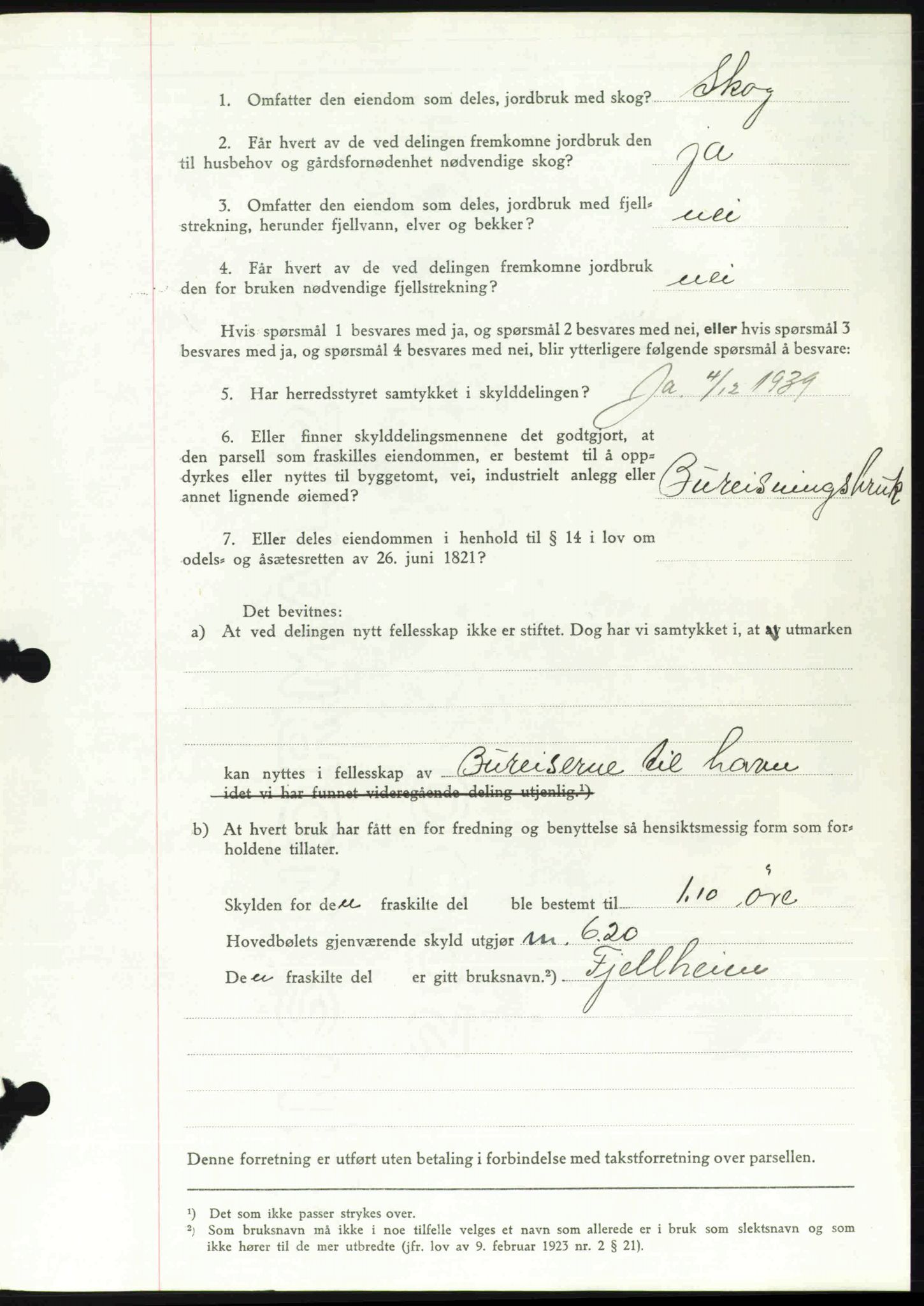 Toten tingrett, AV/SAH-TING-006/H/Hb/Hbc/L0007: Pantebok nr. Hbc-07, 1939-1940, Dagboknr: 539/1940