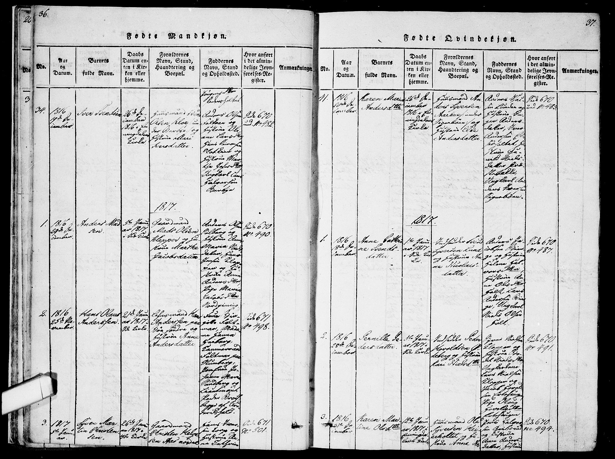 Idd prestekontor Kirkebøker, SAO/A-10911/F/Fc/L0002: Ministerialbok nr. III 2, 1815-1831, s. 36-37