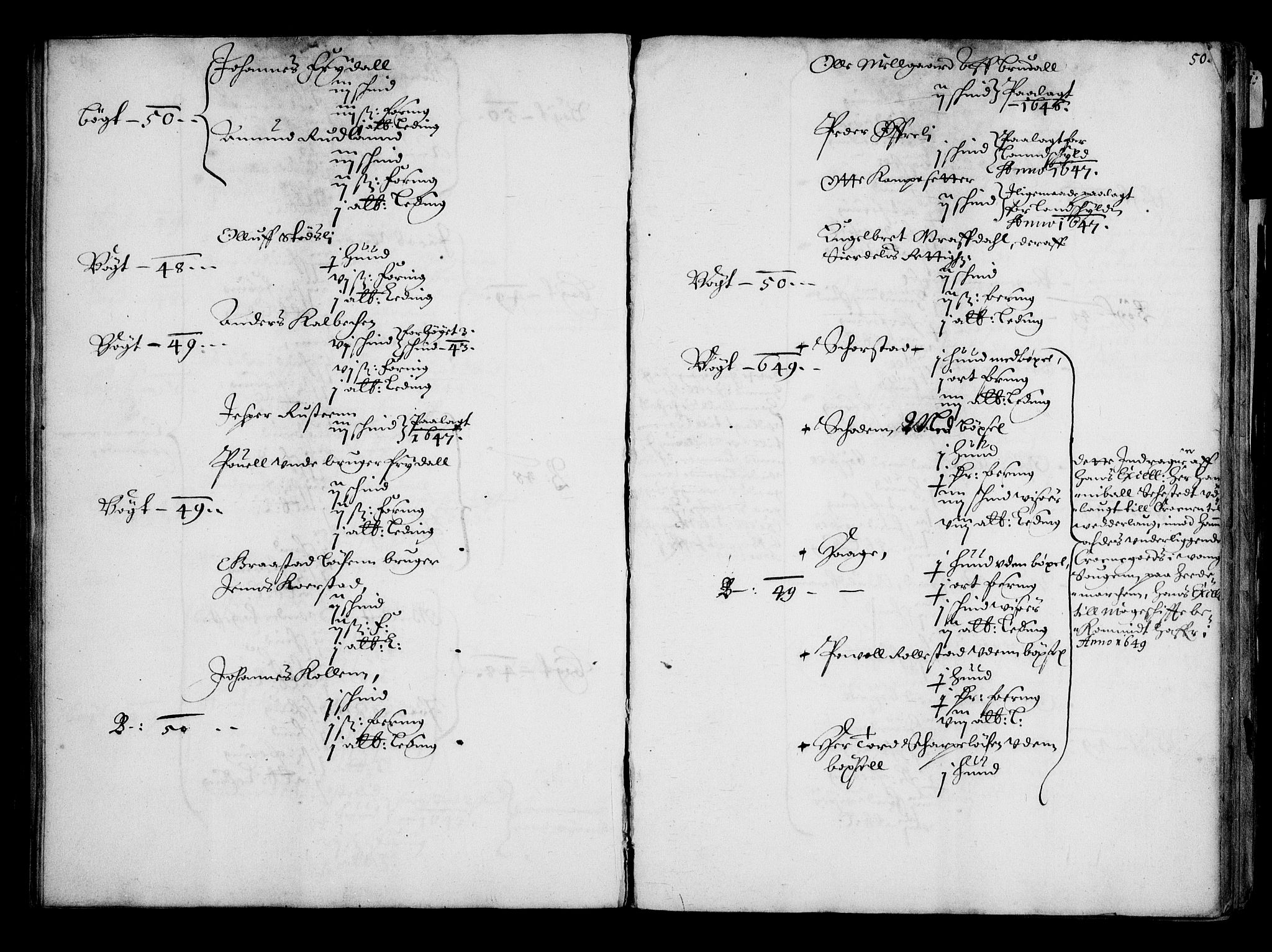 Rentekammeret inntil 1814, Realistisk ordnet avdeling, AV/RA-EA-4070/N/Na/L0001: [XI f]: Akershus stifts jordebok, 1652, s. 49b-50a