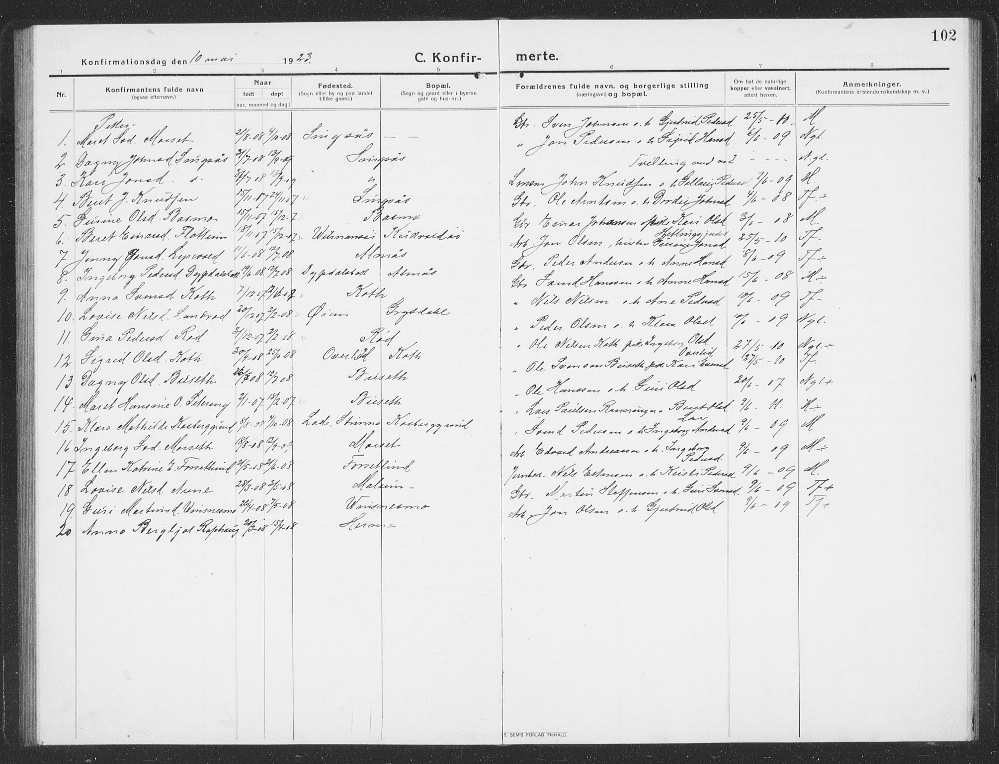 Ministerialprotokoller, klokkerbøker og fødselsregistre - Sør-Trøndelag, AV/SAT-A-1456/688/L1030: Klokkerbok nr. 688C05, 1916-1939, s. 102