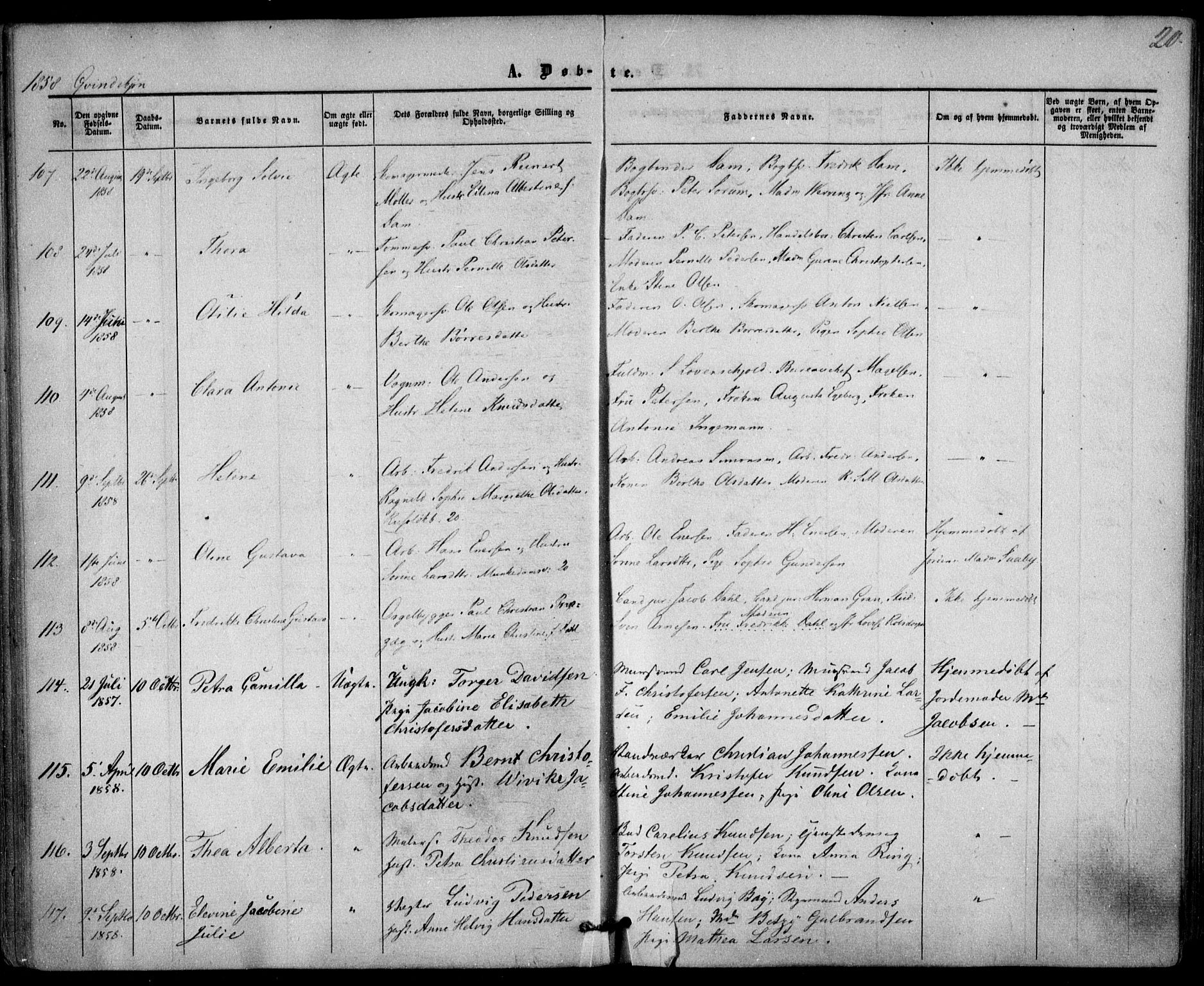 Trefoldighet prestekontor Kirkebøker, AV/SAO-A-10882/F/Fa/L0001: Ministerialbok nr. I 1, 1858-1863, s. 20