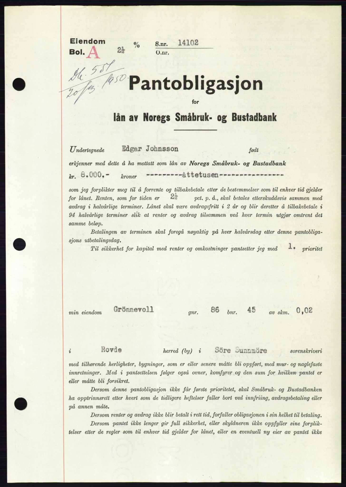 Søre Sunnmøre sorenskriveri, SAT/A-4122/1/2/2C/L0118: Pantebok nr. 6B, 1949-1950, Dagboknr: 557/1950