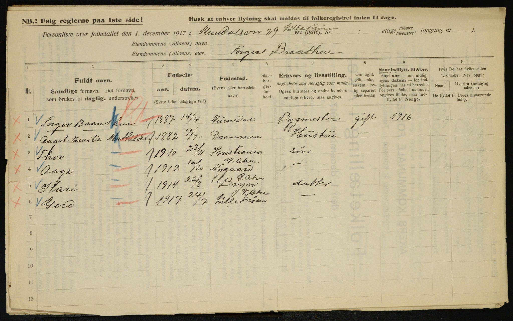 OBA, Kommunal folketelling 1.12.1917 for Aker, 1917, s. 9580